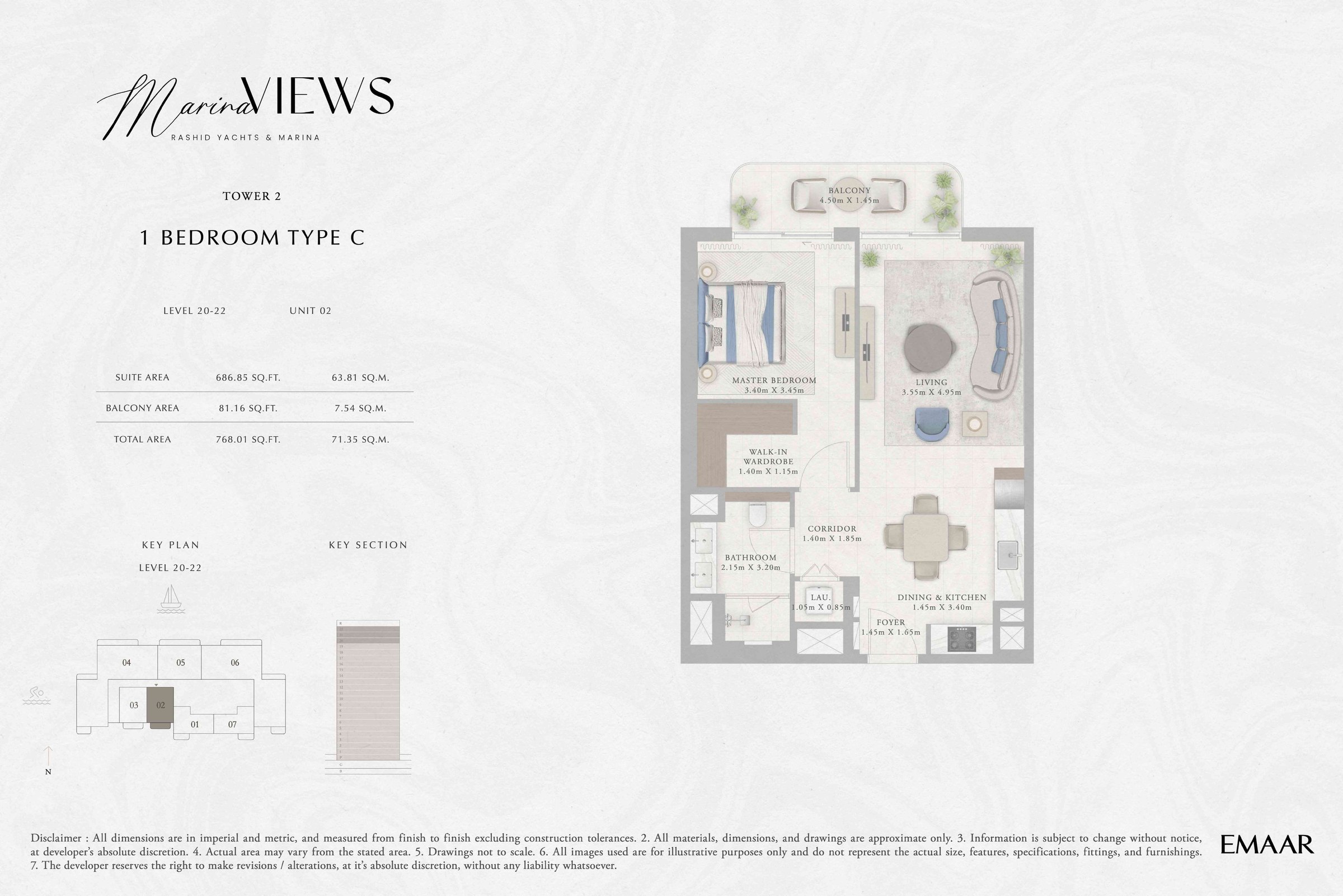 Tower 2 - 1BR - Type C - Level 20-22 floor plan