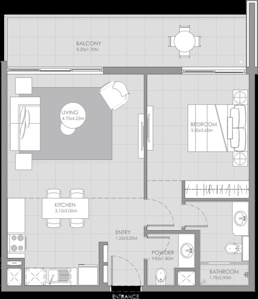 1 Bedroom floor plan