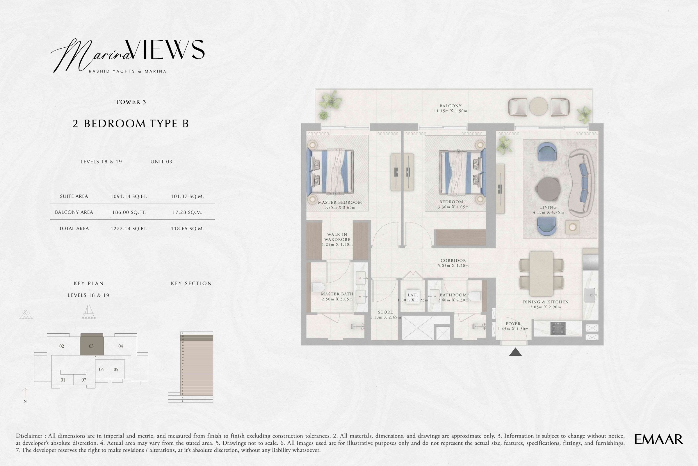 Tower 3 - 2BR - Type B - Level 18-19 floor plan