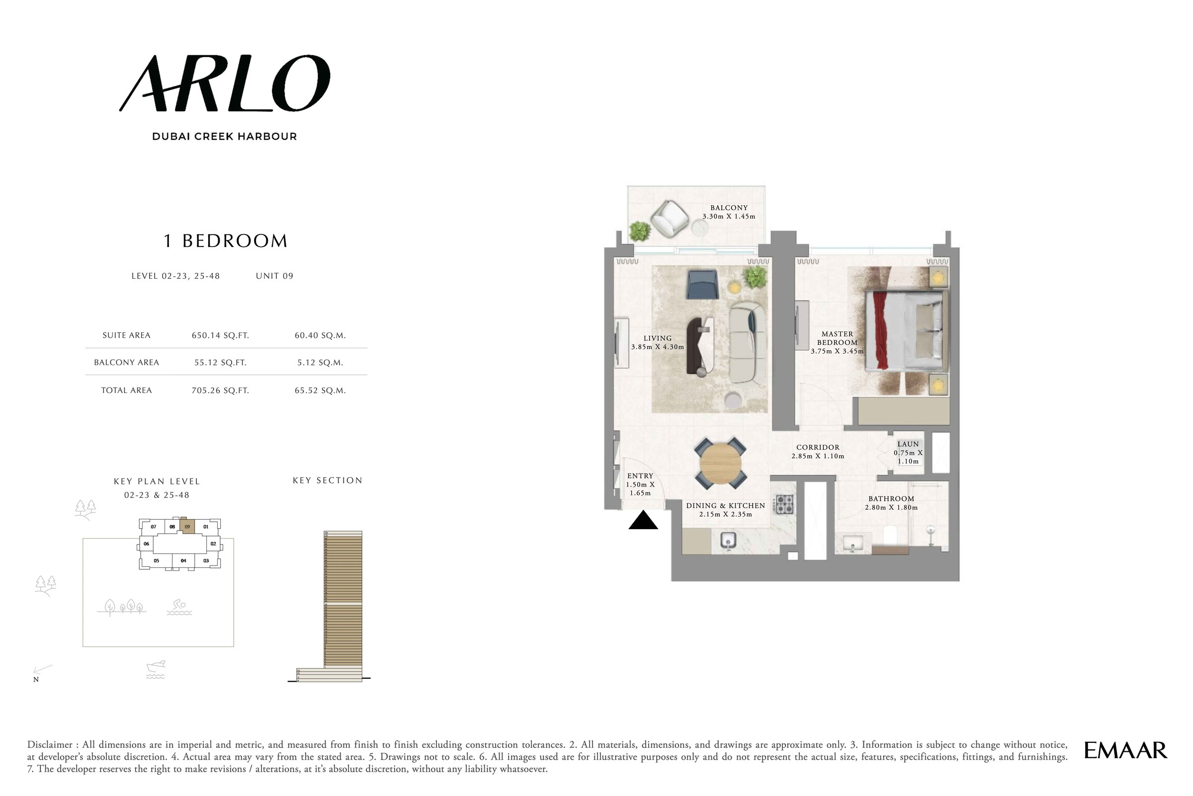 1BR - Lvl 2-23, 25-48 - Unit 9 floor plan