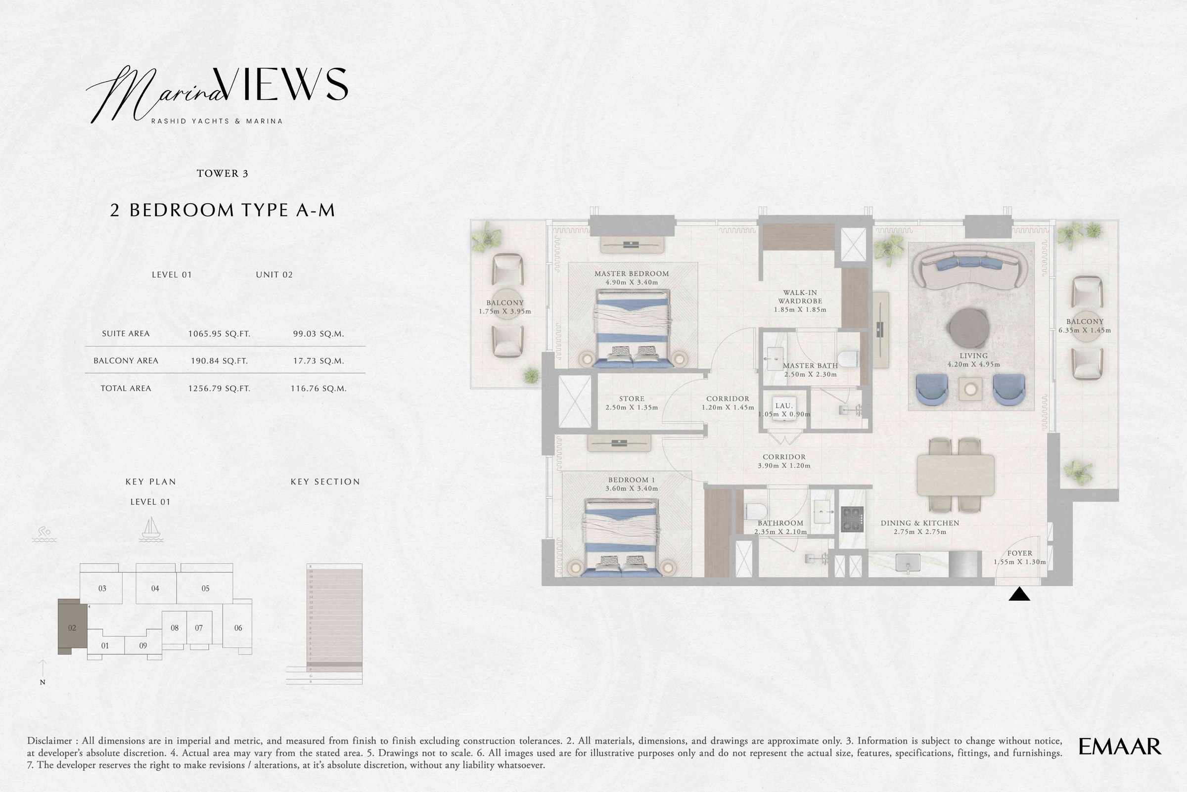Tower 3 - 2BR - Type A-M - Level 1 floor plan