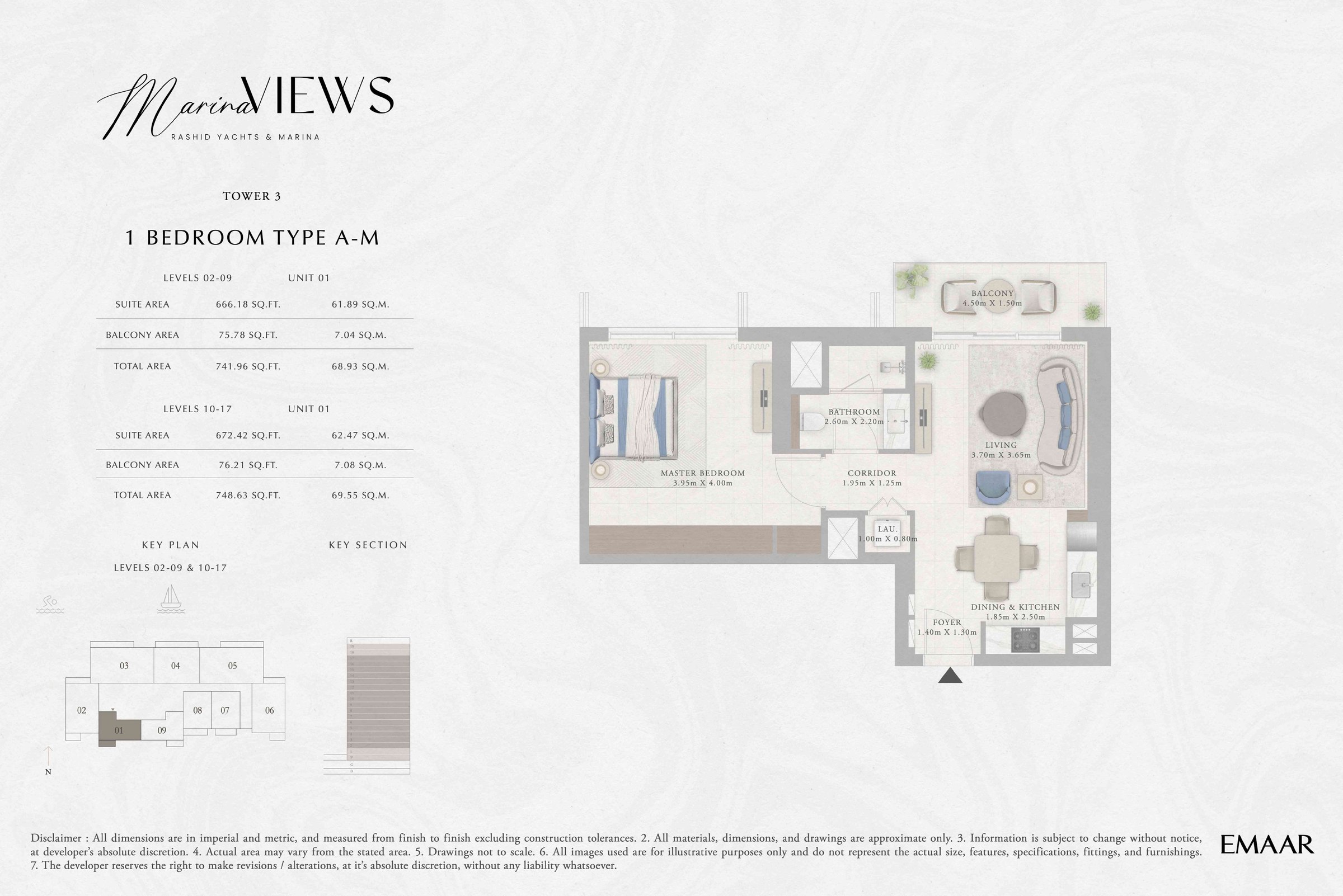 Tower 3 - 1BR - Type A-M - Level 2-9, 10-17 floor plan