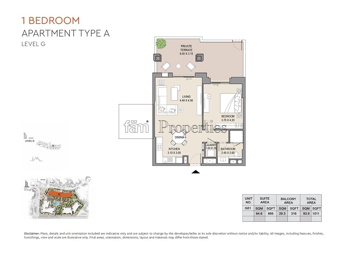 1 Bedroom floor plan