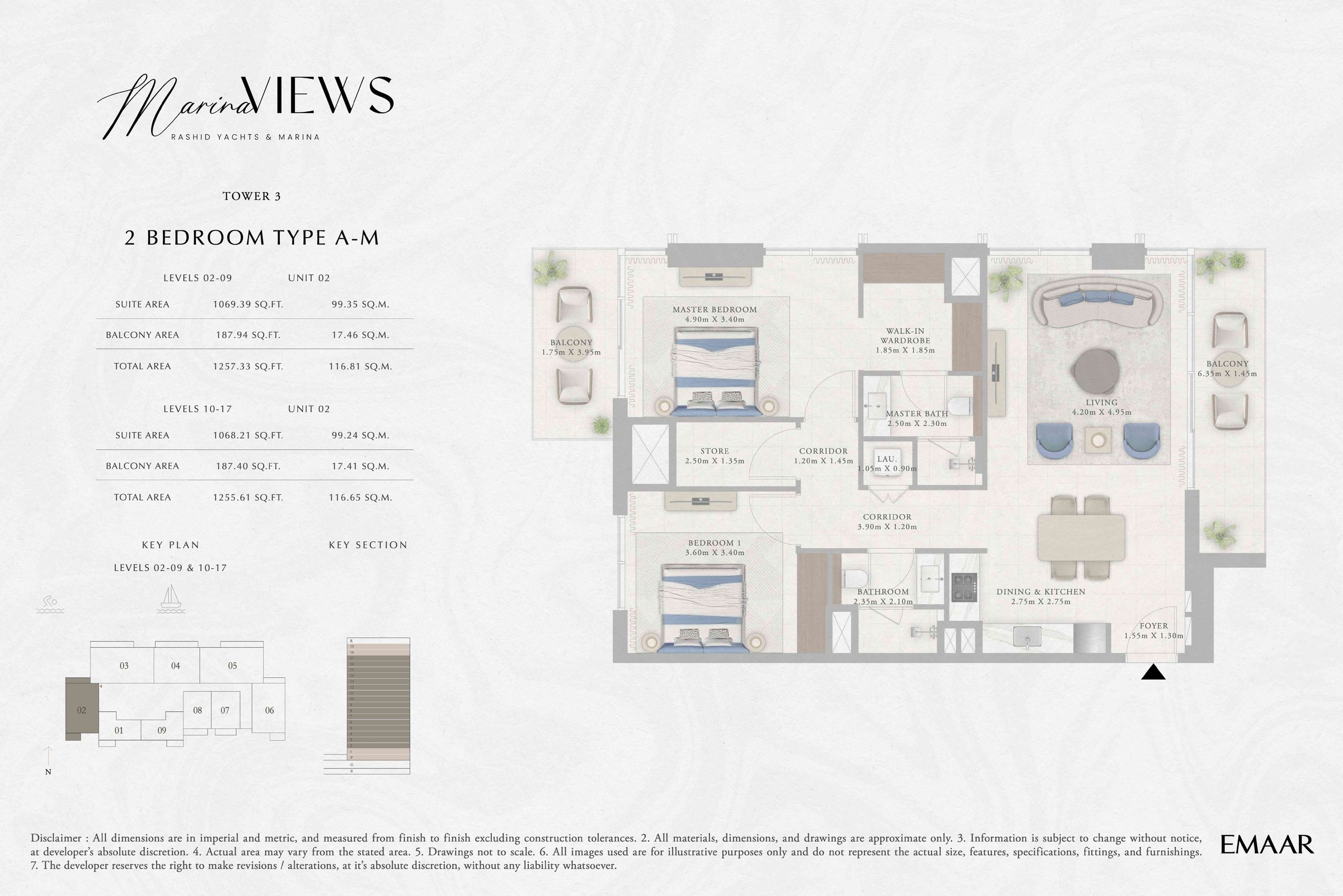 Tower 3 - 2BR - Type A-M - Level 2-9, 10-17 floor plan