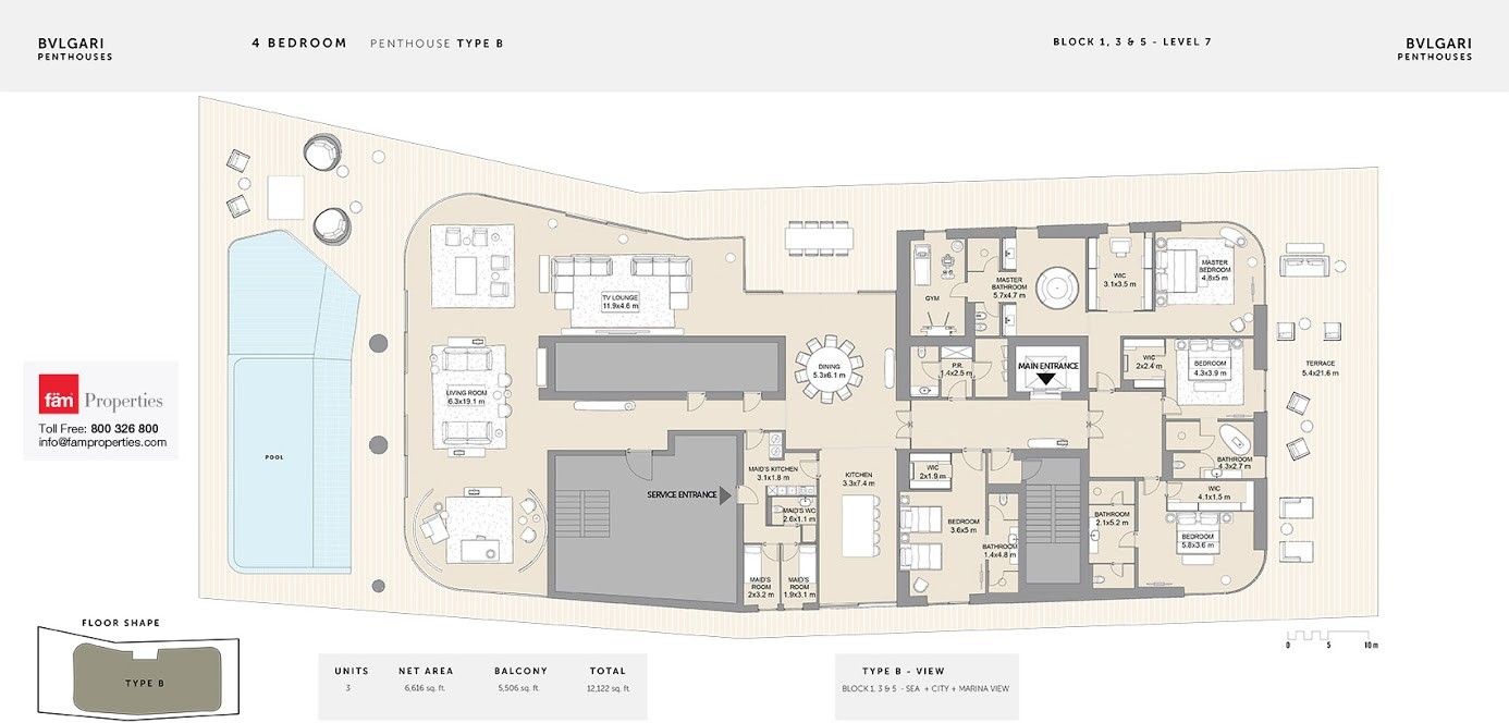 4 BD Penthouse Type B floor plan