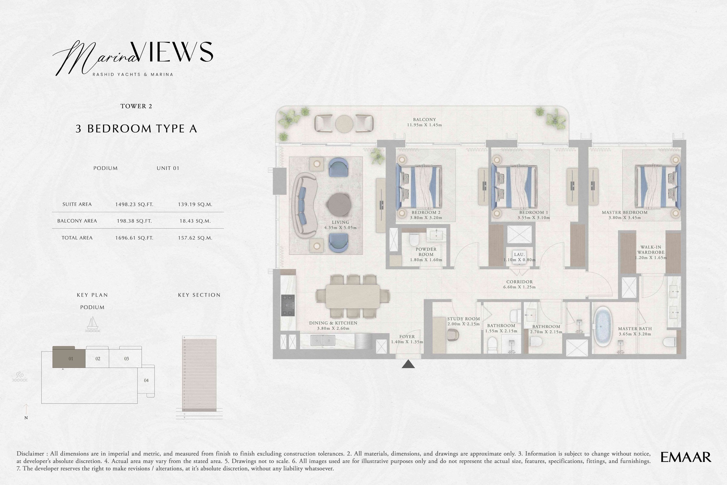 Tower 2 - 3BR - Type A - Podium floor plan
