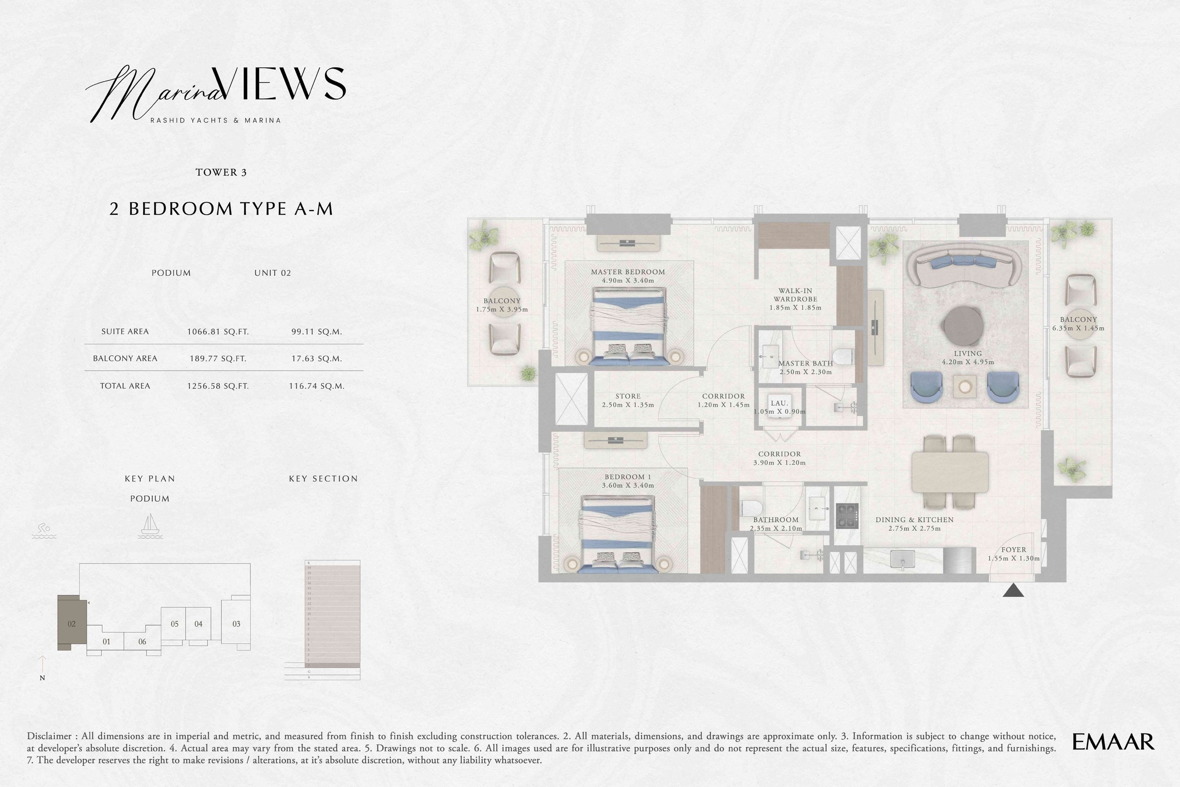 Tower 3 - 2BR - Type A-M - Podium floor plan