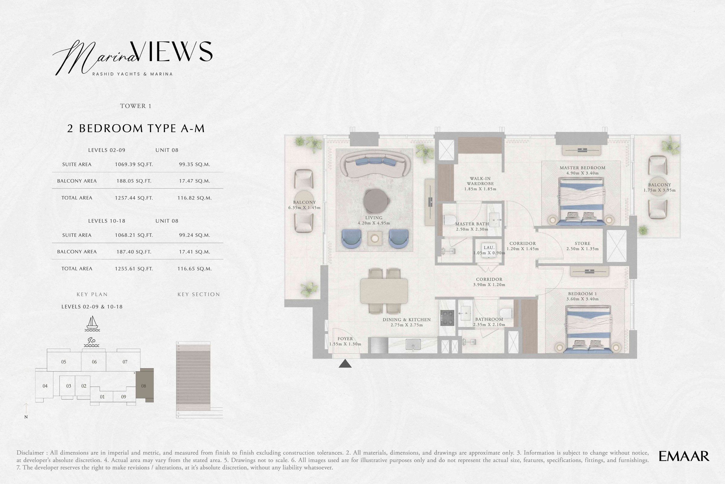 Tower 1 - 2BR - Type A-M - Level 2-9, 10-18 floor plan