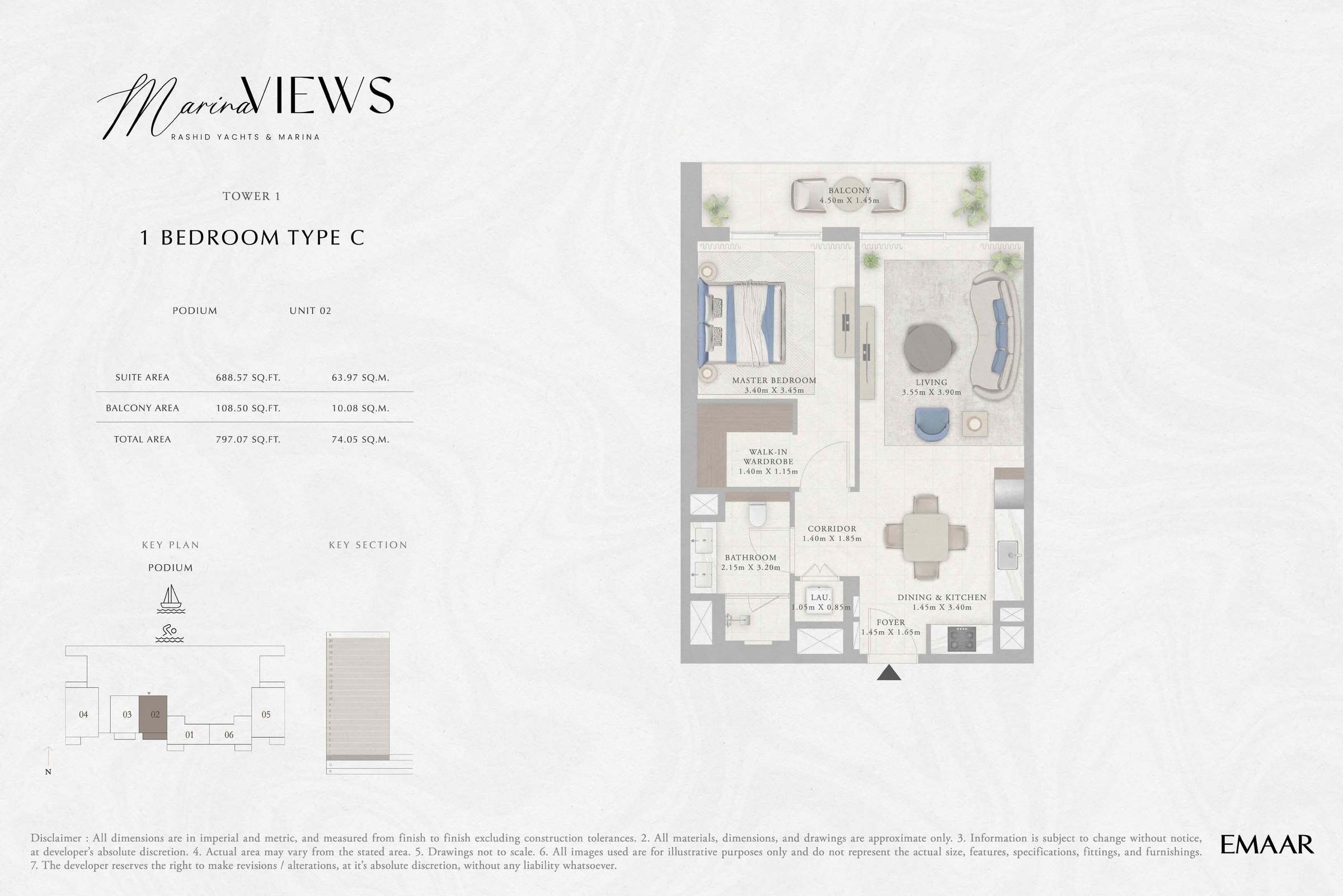 Tower 1 - 1BR - Type C - Podium floor plan
