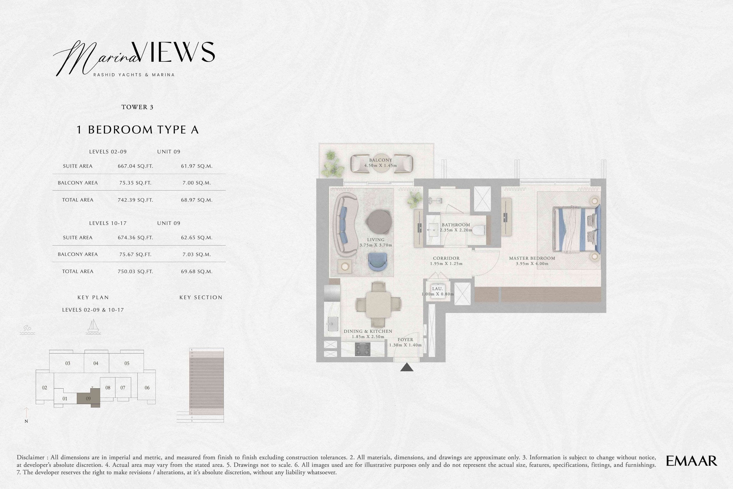 Tower 3 - 1BR - Type A - Level 2-9, 10-17 floor plan