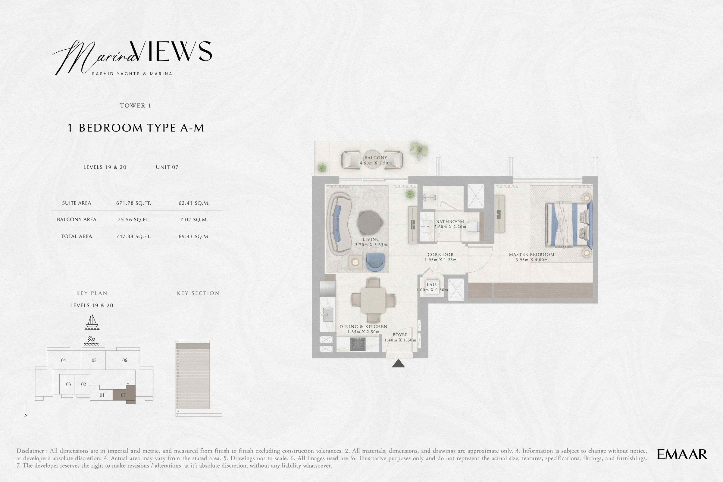 Tower 1 - 1BR - Type A-M - Level 19-20 floor plan