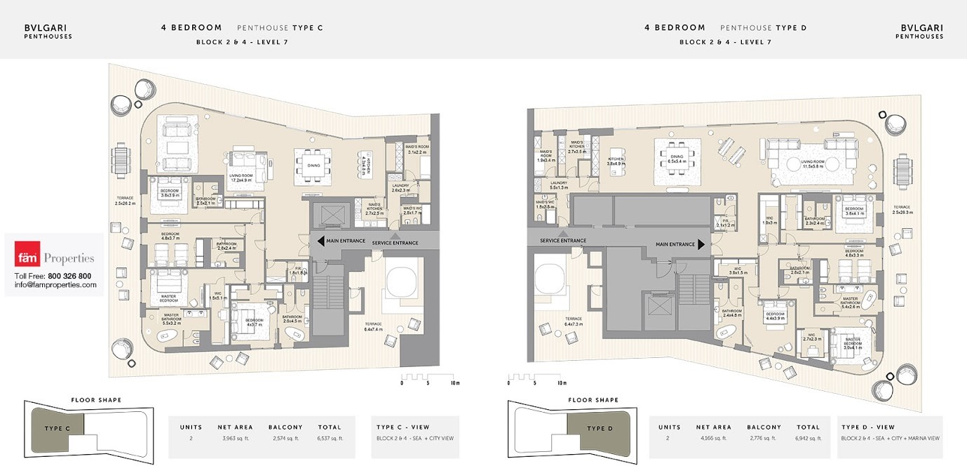 4 BD Penthouse Type C and D floor plan