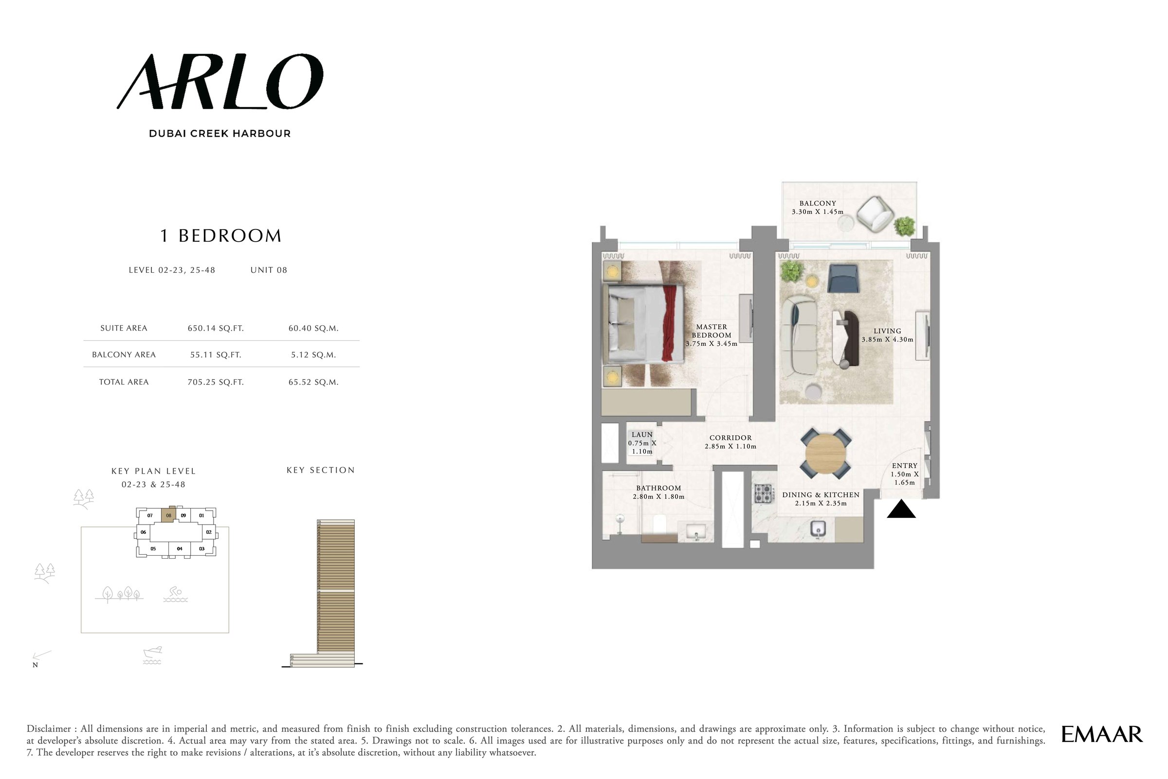 1BR - Lvl 2-23, 25-48 - Unit 8 floor plan