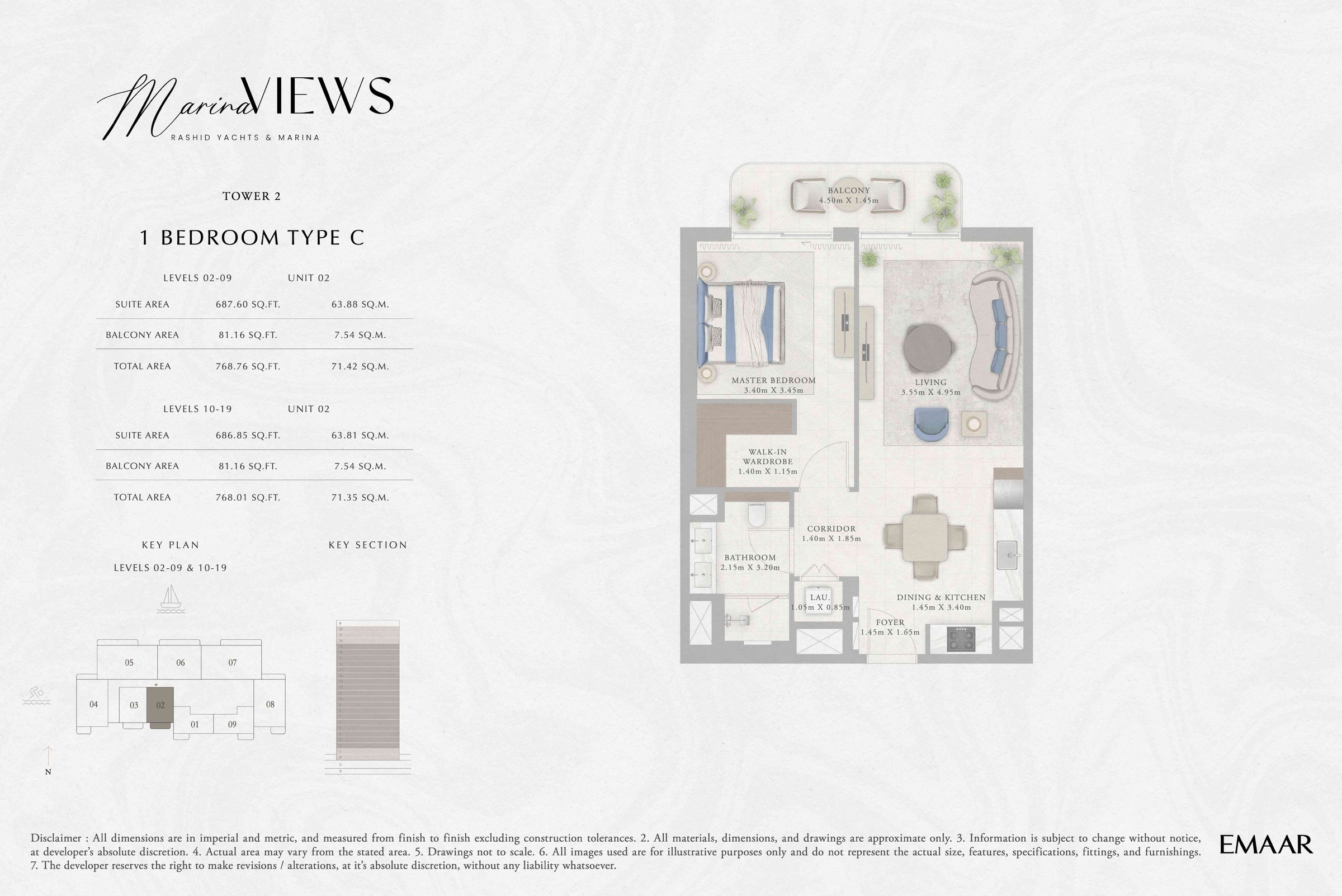 Tower 2 - 1BR - Type C - Level 2-9, 10-19 floor plan