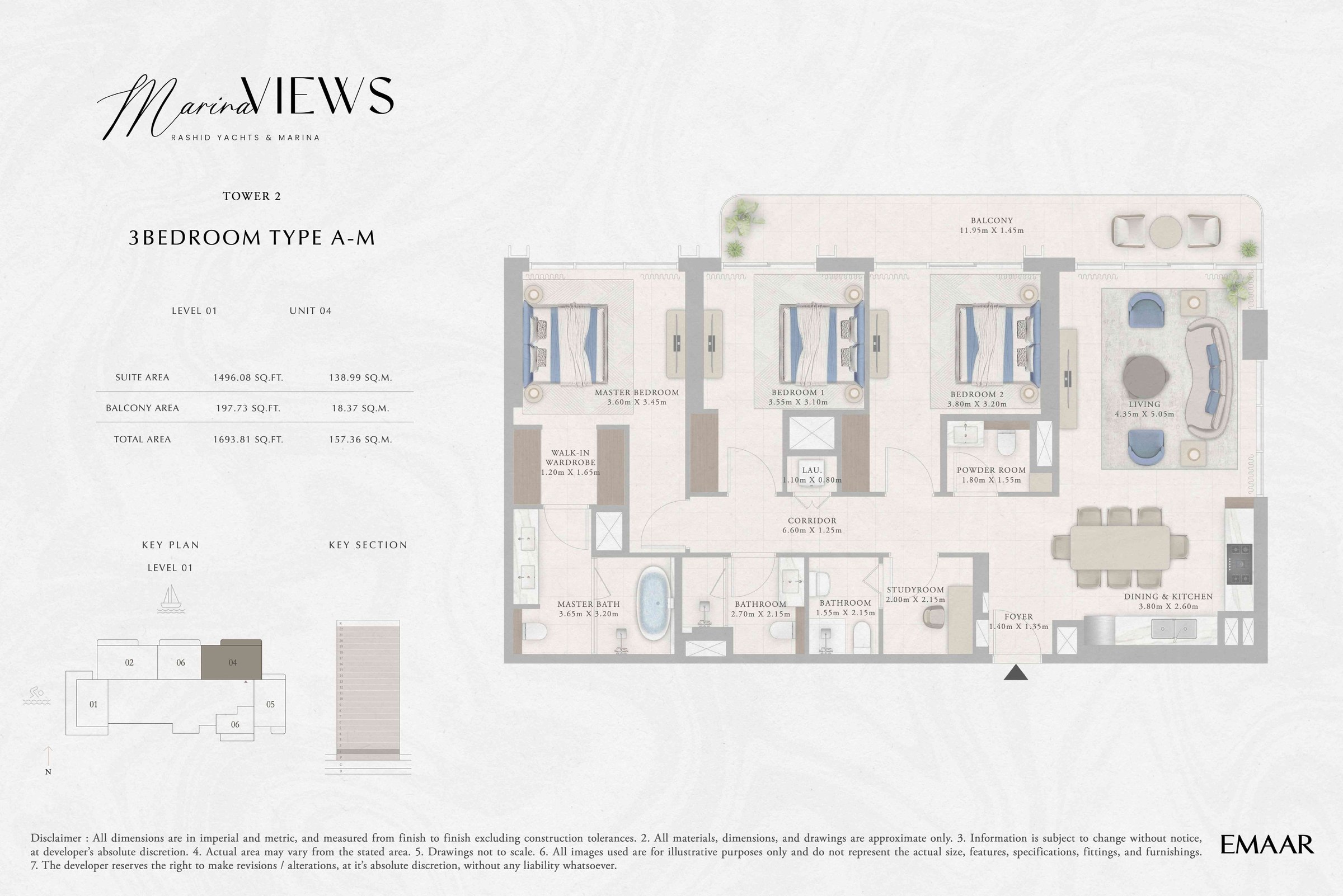 Tower 2 - 3BR - Type A-M - Level 1 floor plan