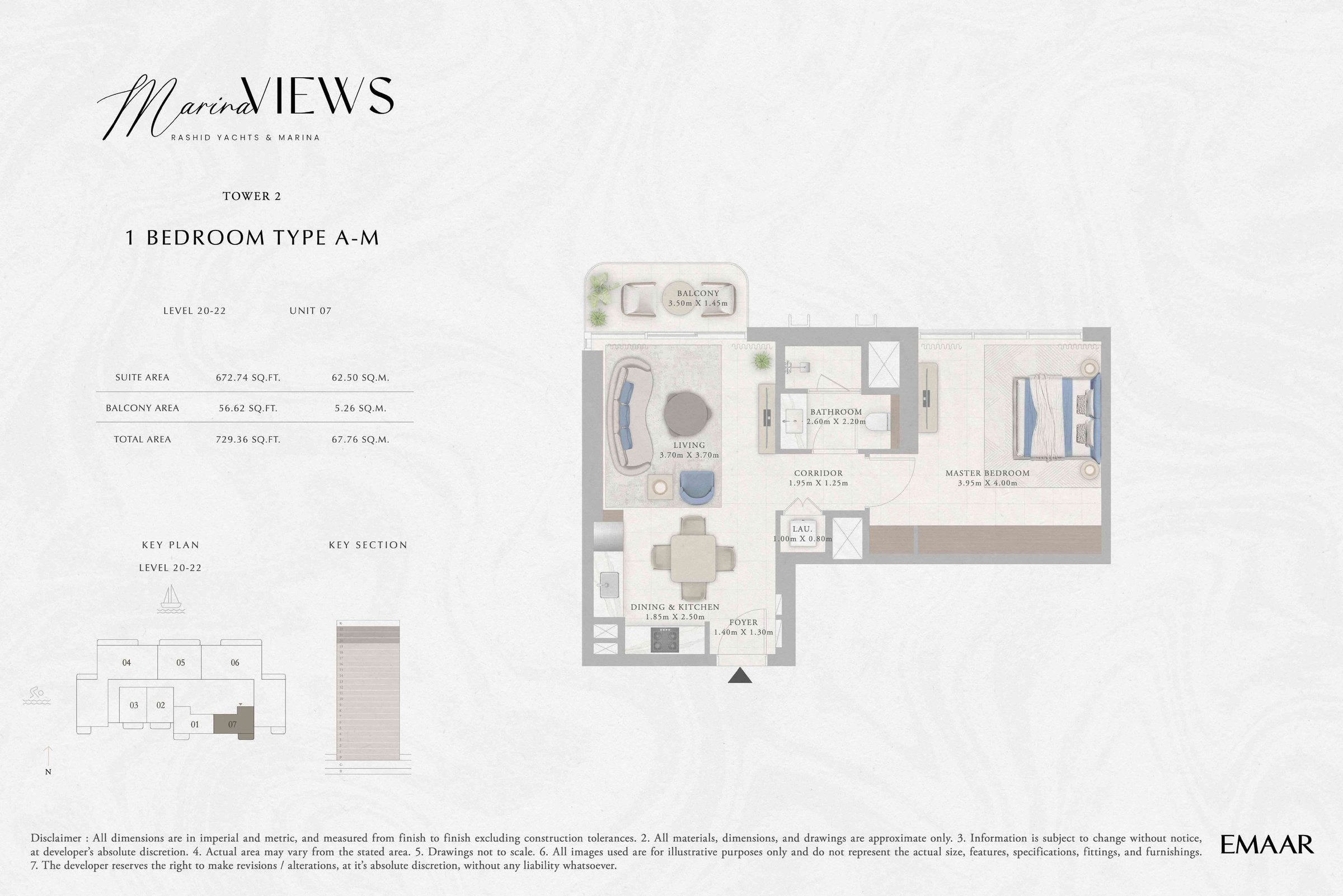 Tower 2 - 1BR - Type A-M - Level 20-22 floor plan