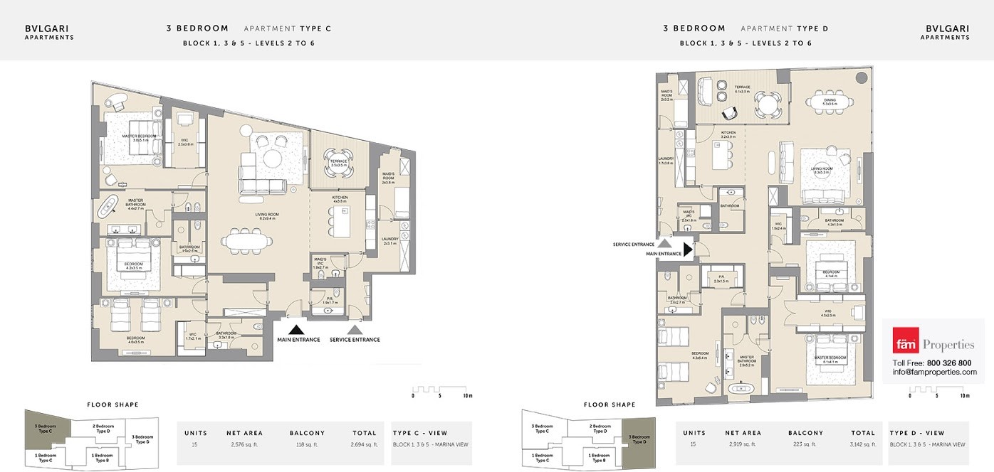 3 BD Type C and D floor plan