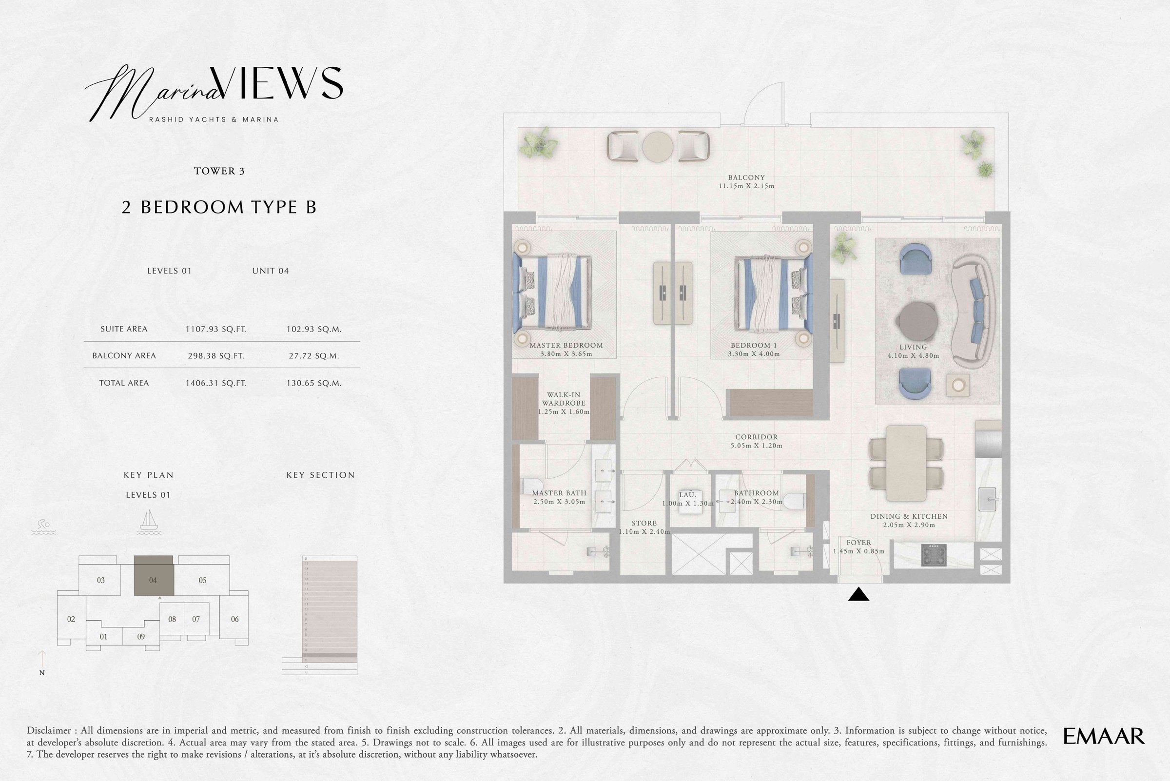 Tower 3 - 2BR - Type B - Level 1 floor plan