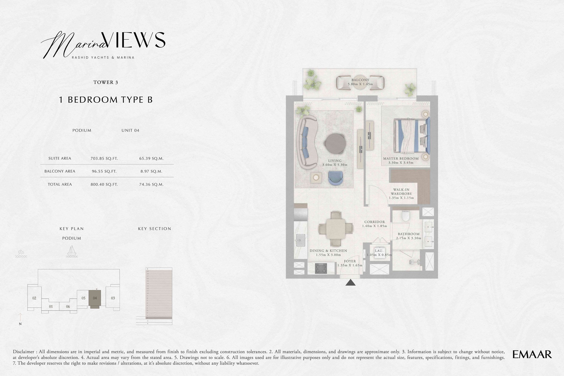 Tower 3 - 1BR - Type B - Podium floor plan