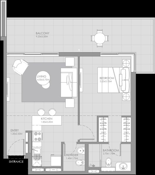 1 Bedroom floor plan