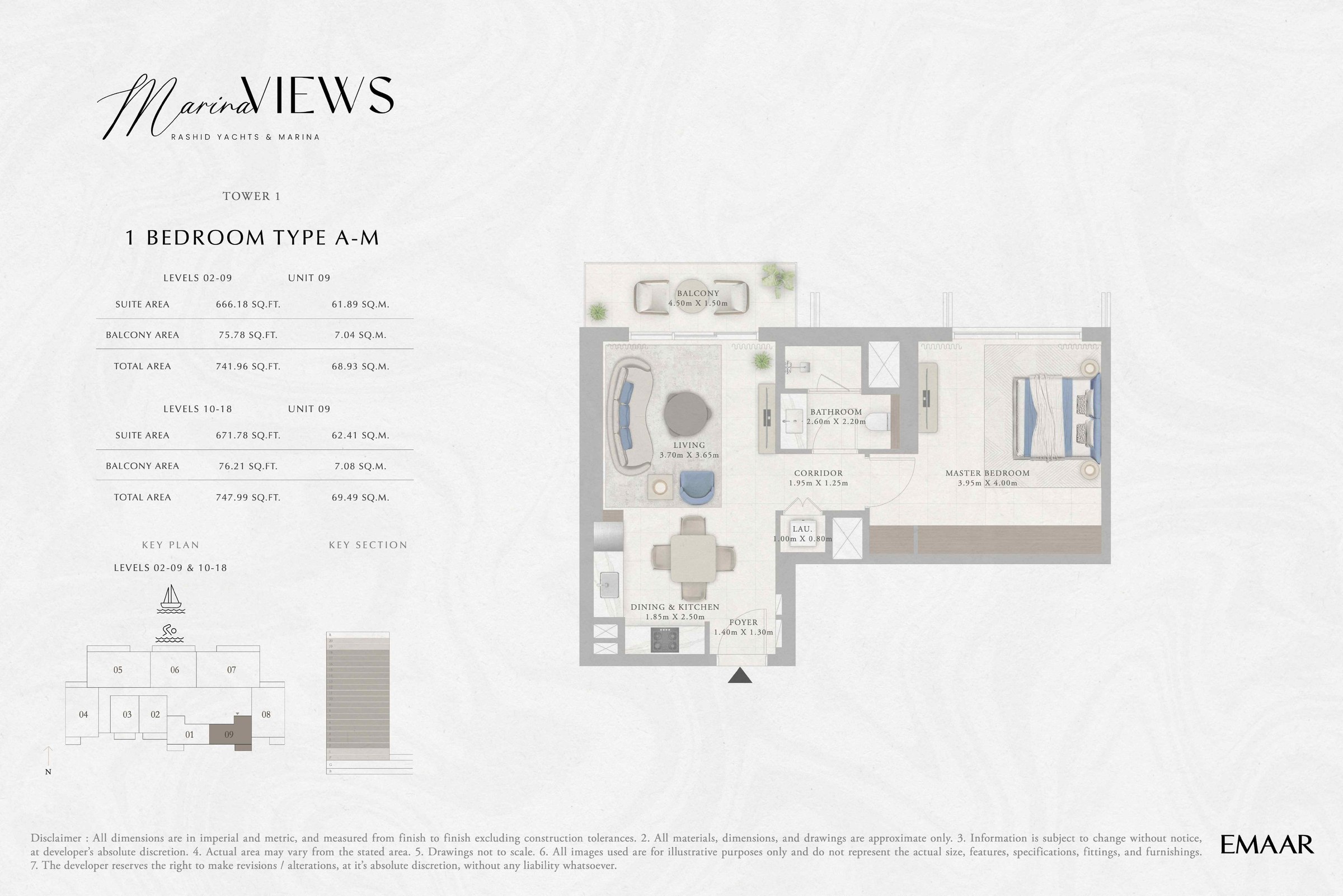 Tower 1 - 1BR - Type A-M - Level 2-9, 10-18 floor plan