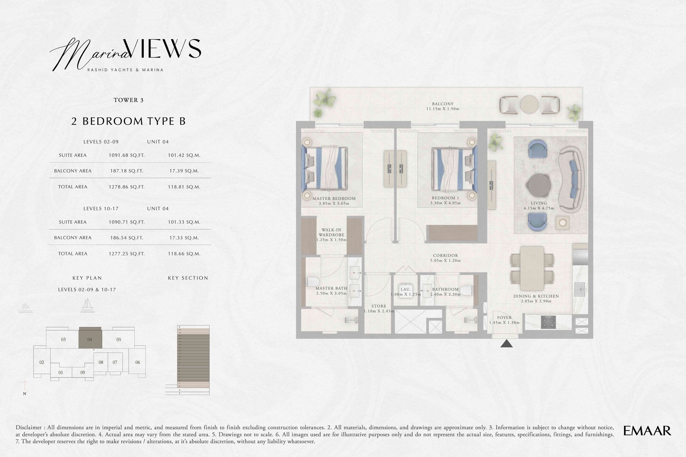 Tower 3 - 2BR - Type B - Level 2-9, 10-17 floor plan