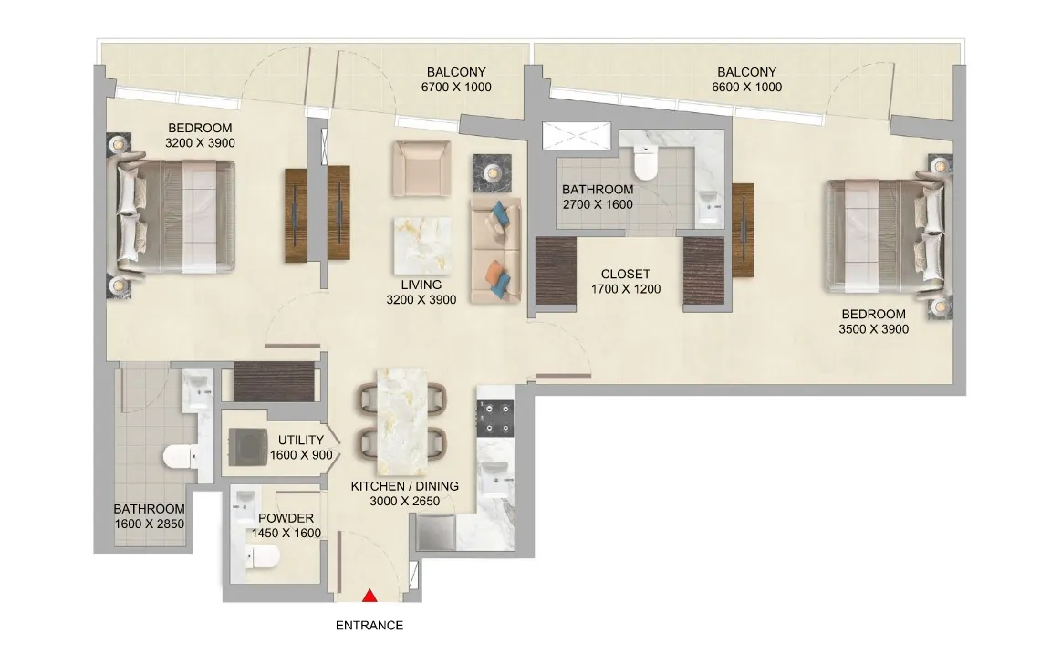 2 Bed floor plan