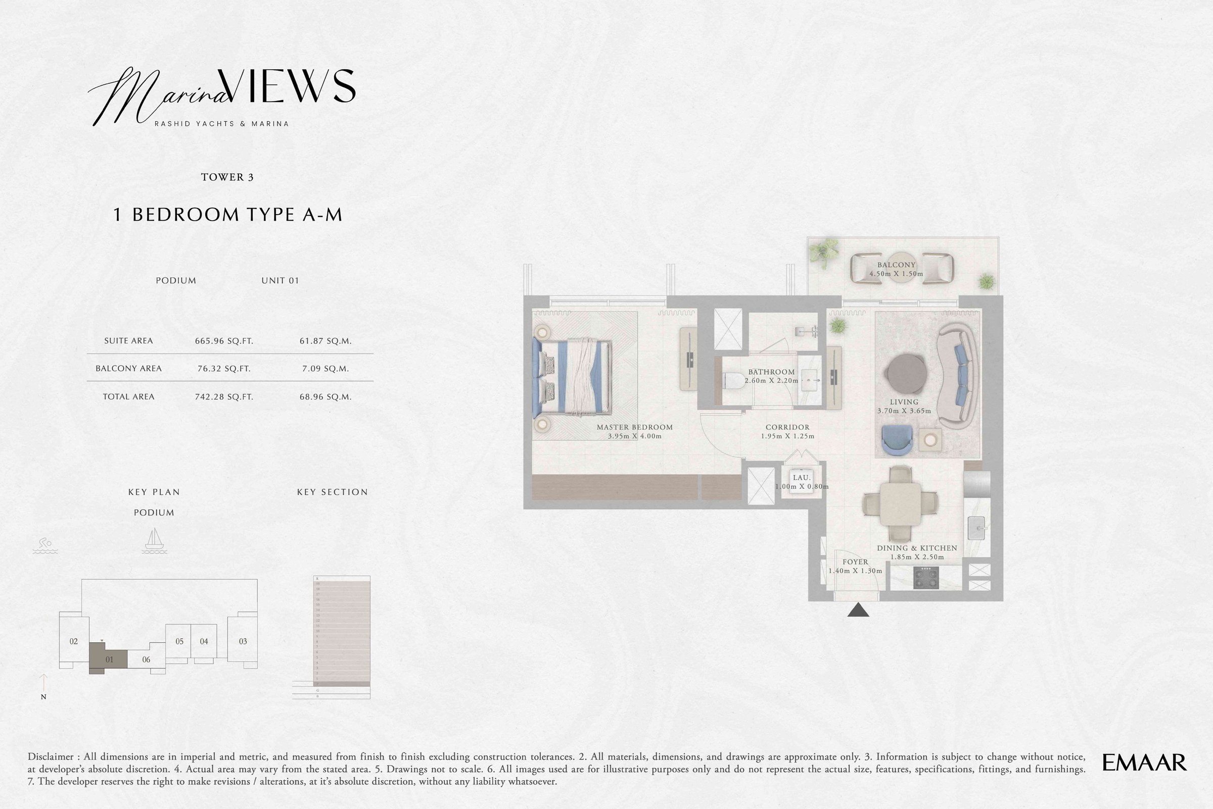 Tower 3 - 1BR - Type A-M - Podium floor plan