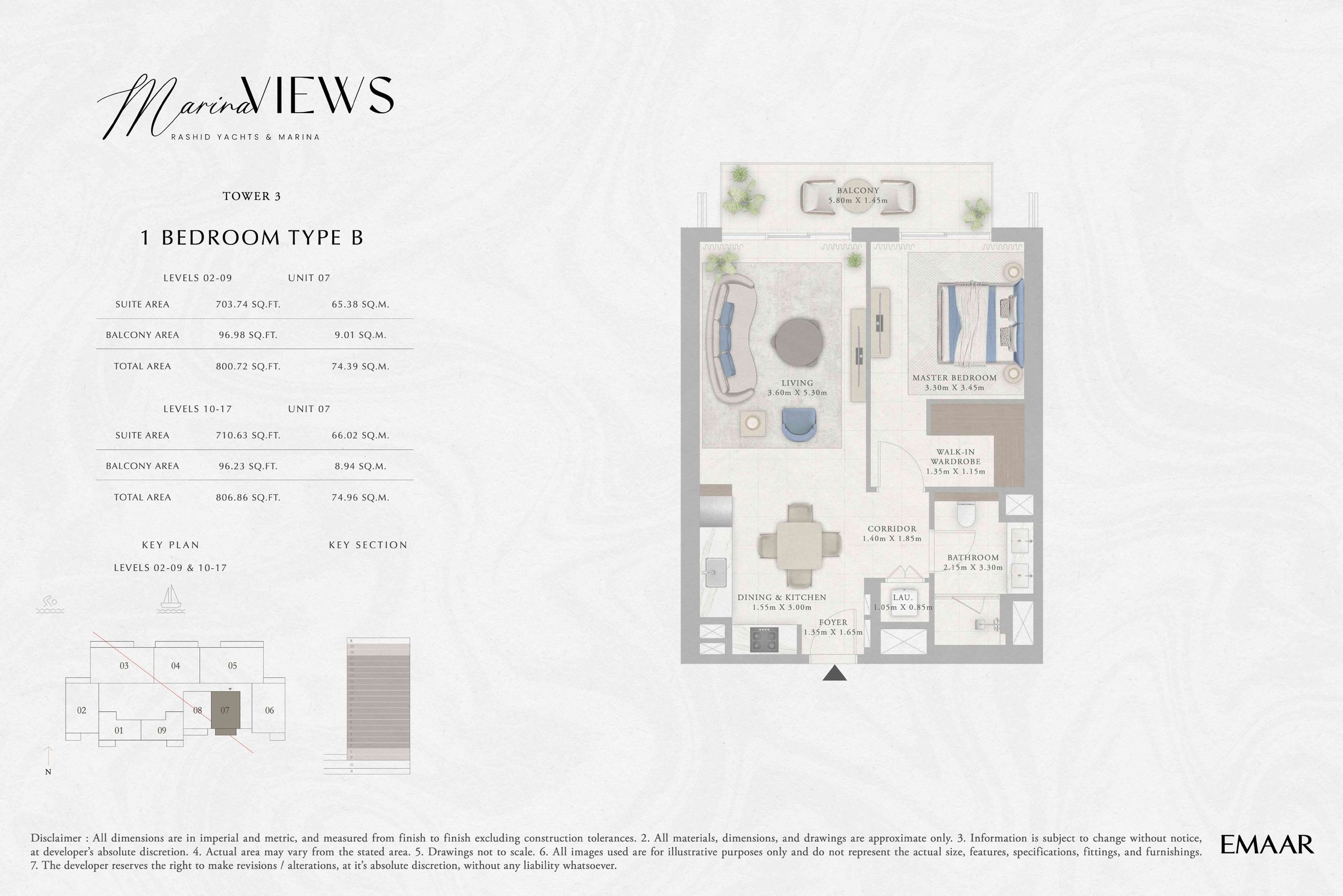 Tower 3 - 1BR - Type B - Level 2-9, 10-17 floor plan