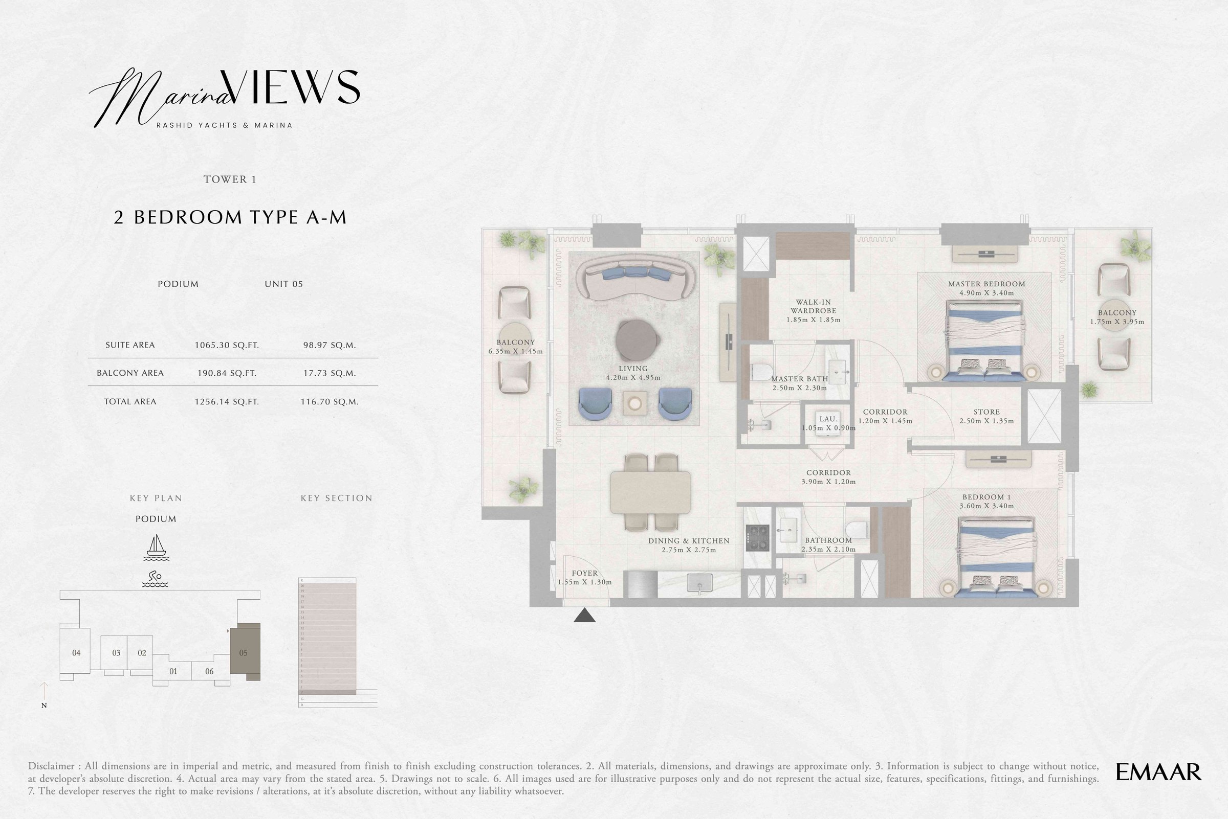 Tower 1 - 2BR - Type A-M - Podium floor plan