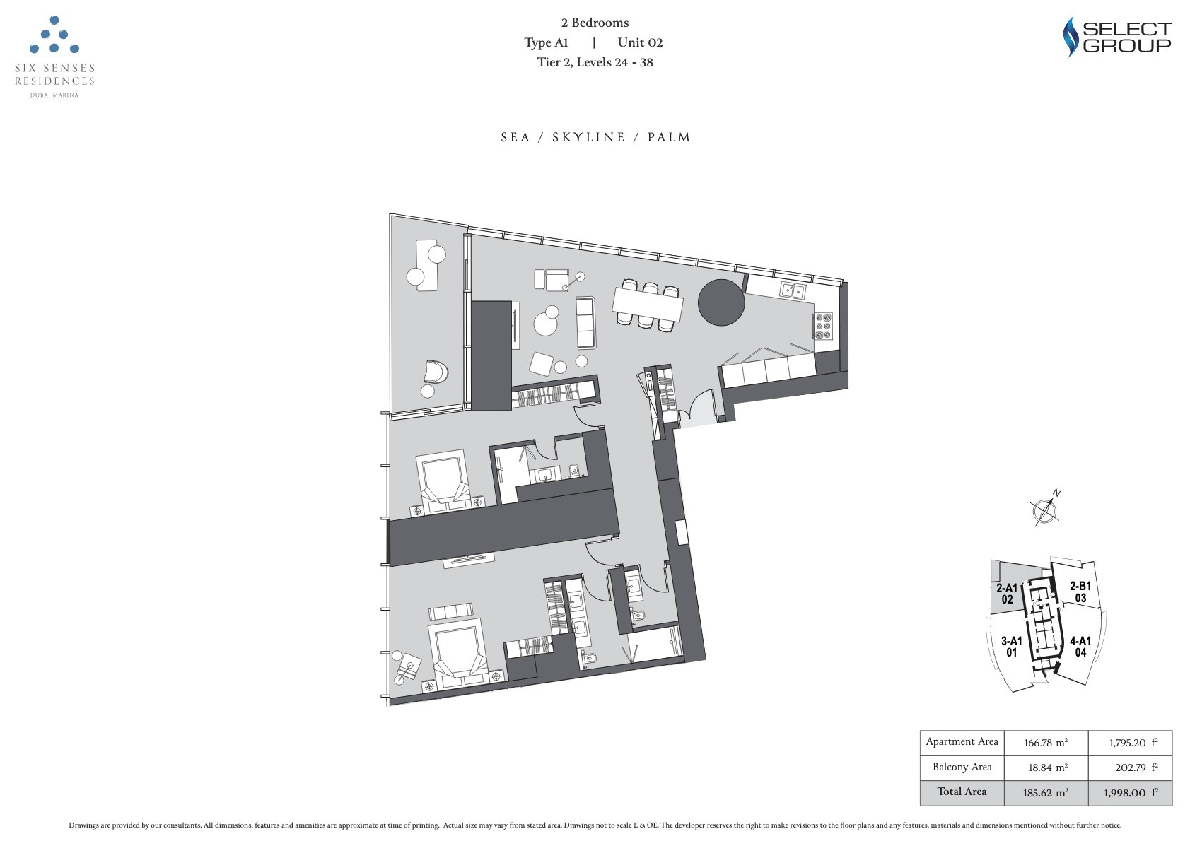 2BR - Type A1 - Unit 2 floor plan