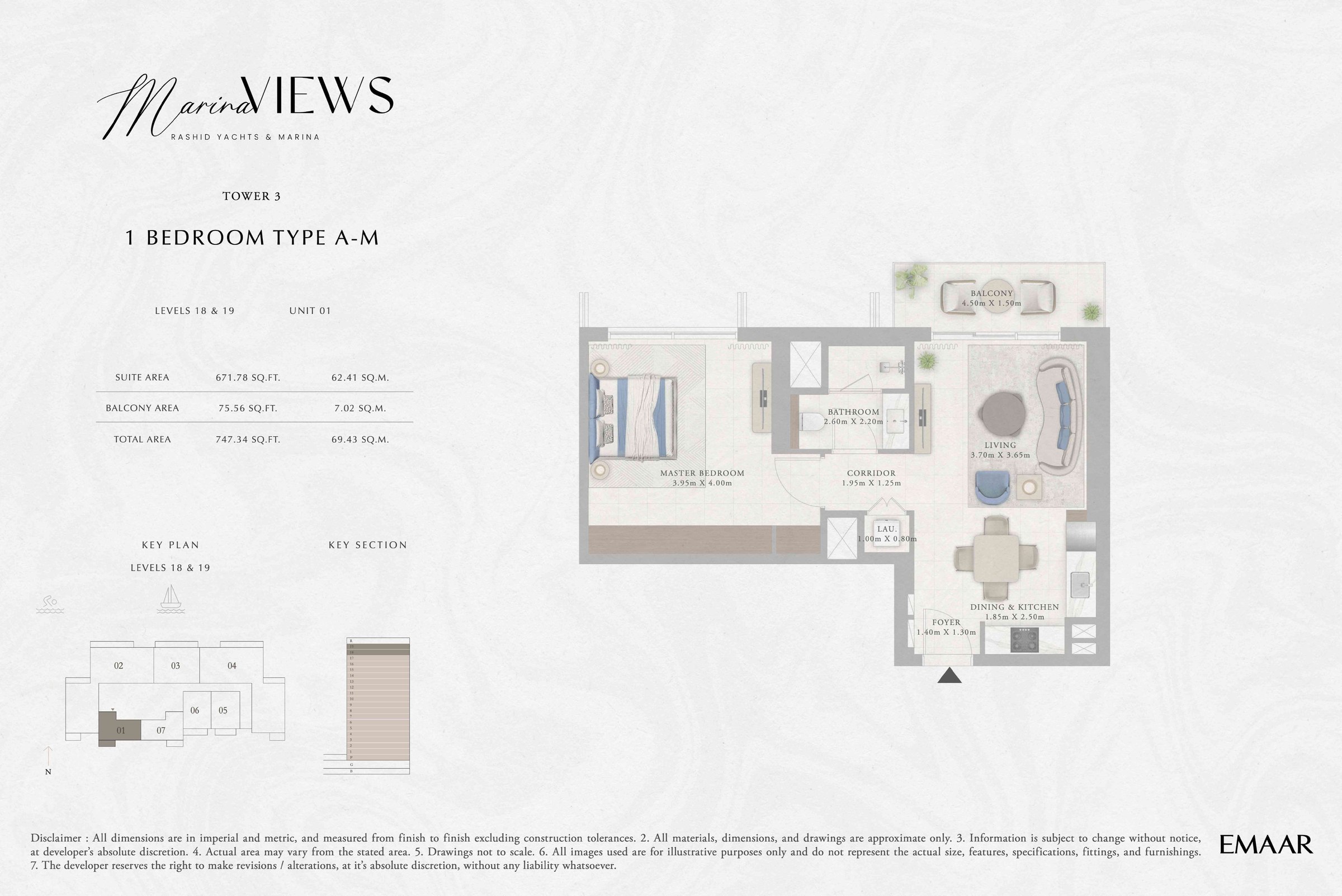 Tower 3 - 1BR - Type A-M - Level 18-19 floor plan