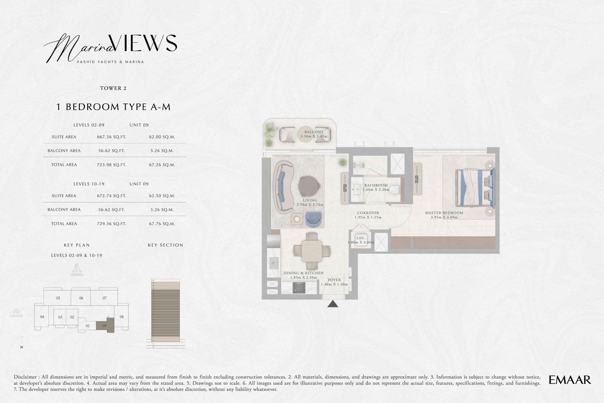 Tower 2 - 1BR - Type A-M - Level 2-9, 10-19 floor plan