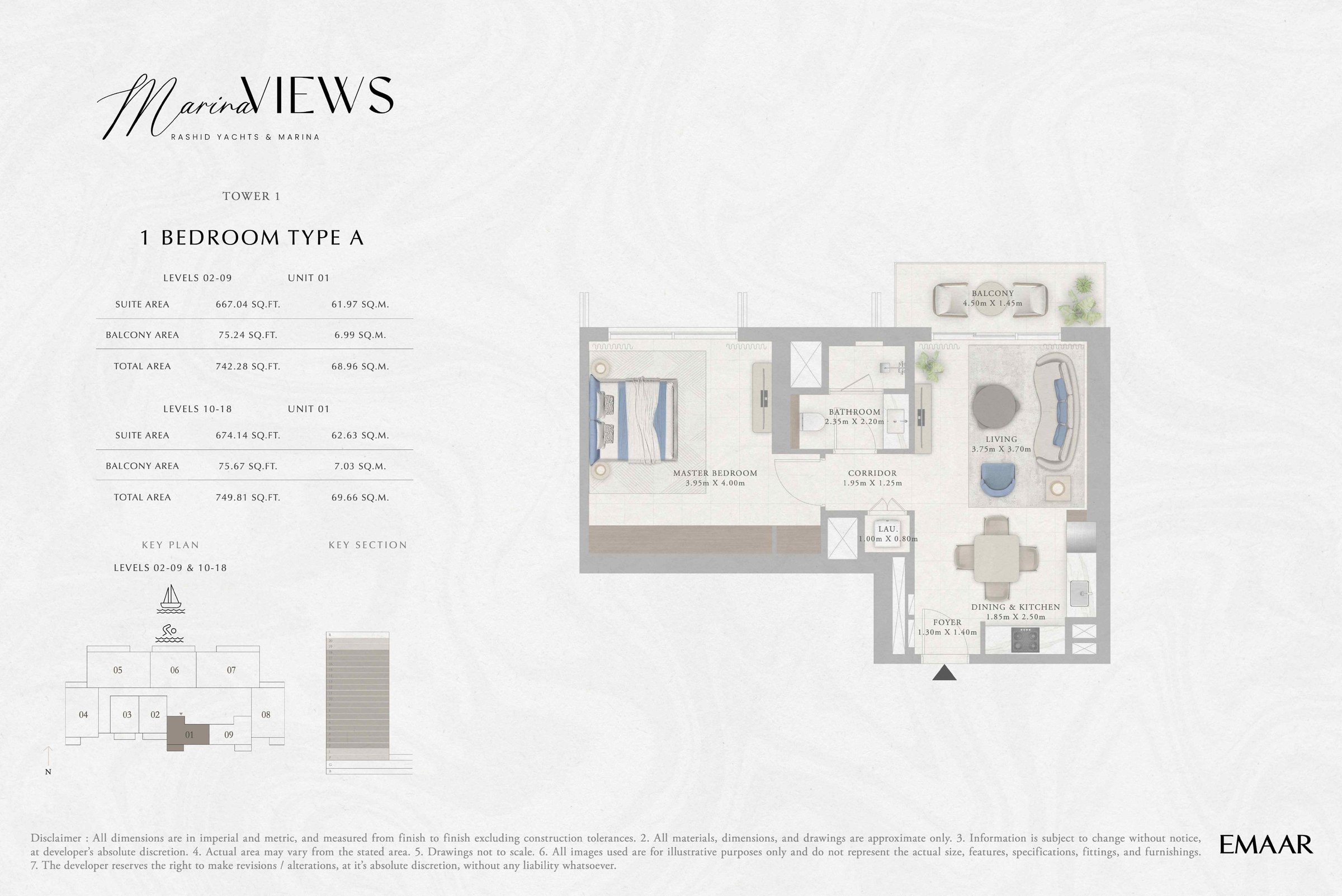 Tower 1 - 1BR - Type A - Level 2-9, 10-18 floor plan