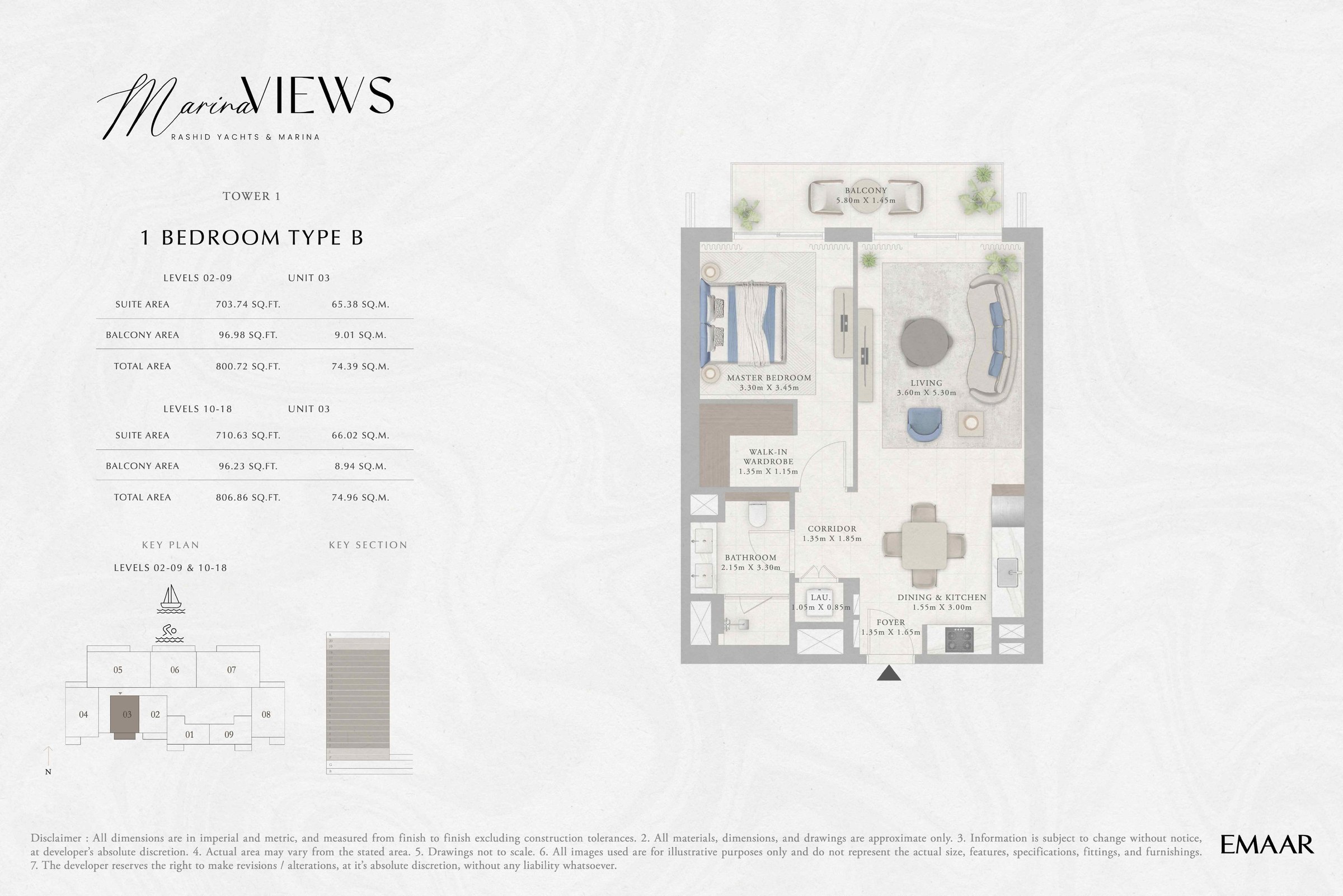 Tower 1 - 1BR - Type B - Level 2-9, 10-18 floor plan