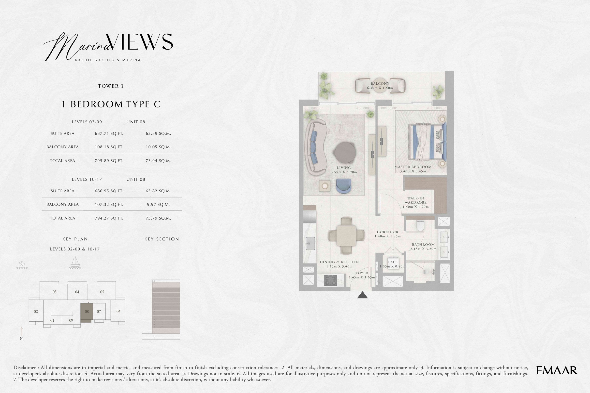 Tower 3 - 1BR - Type C - Level 2-9, 10-17 floor plan