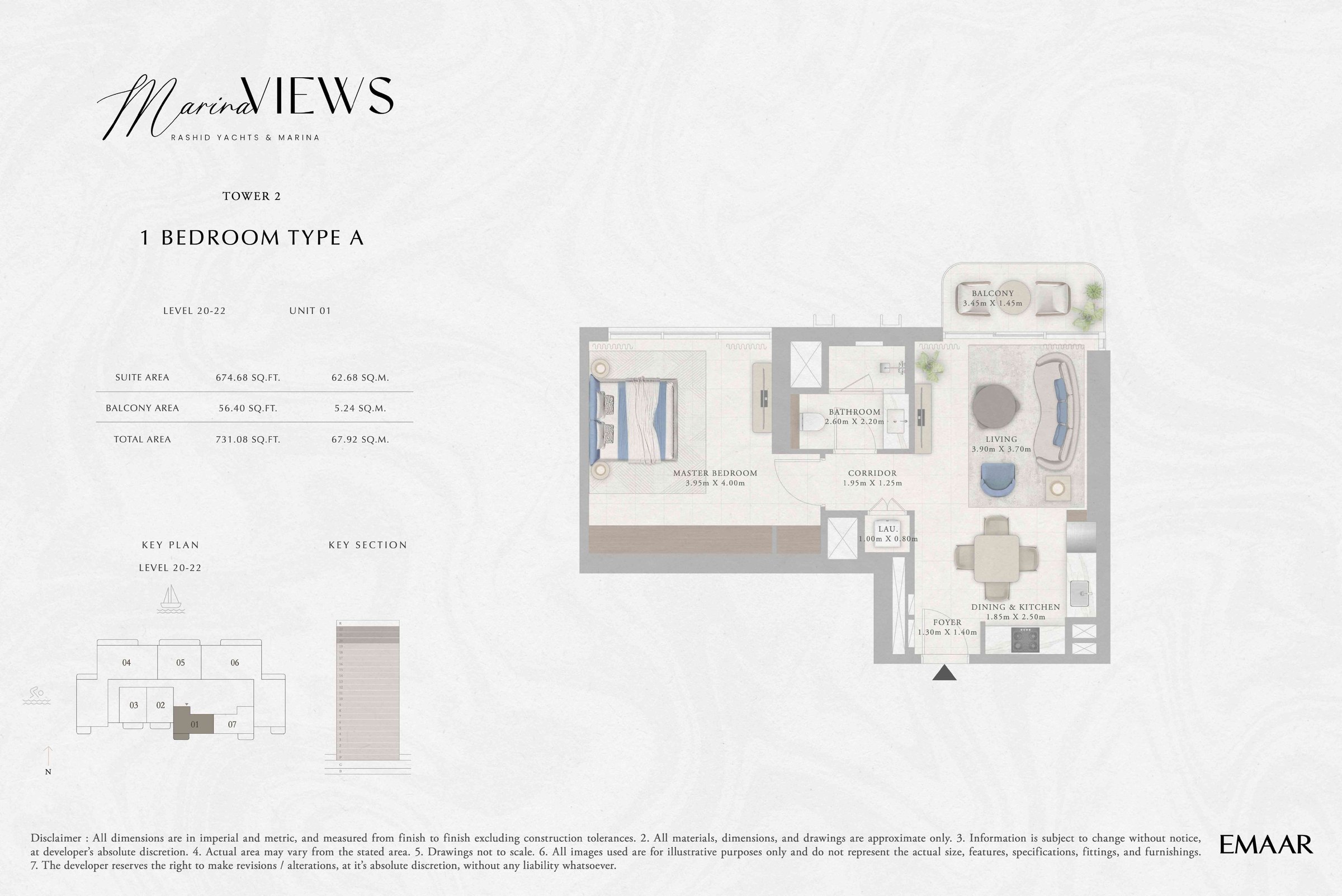 Tower 2 - 1BR - Type A - Level 20-22 floor plan