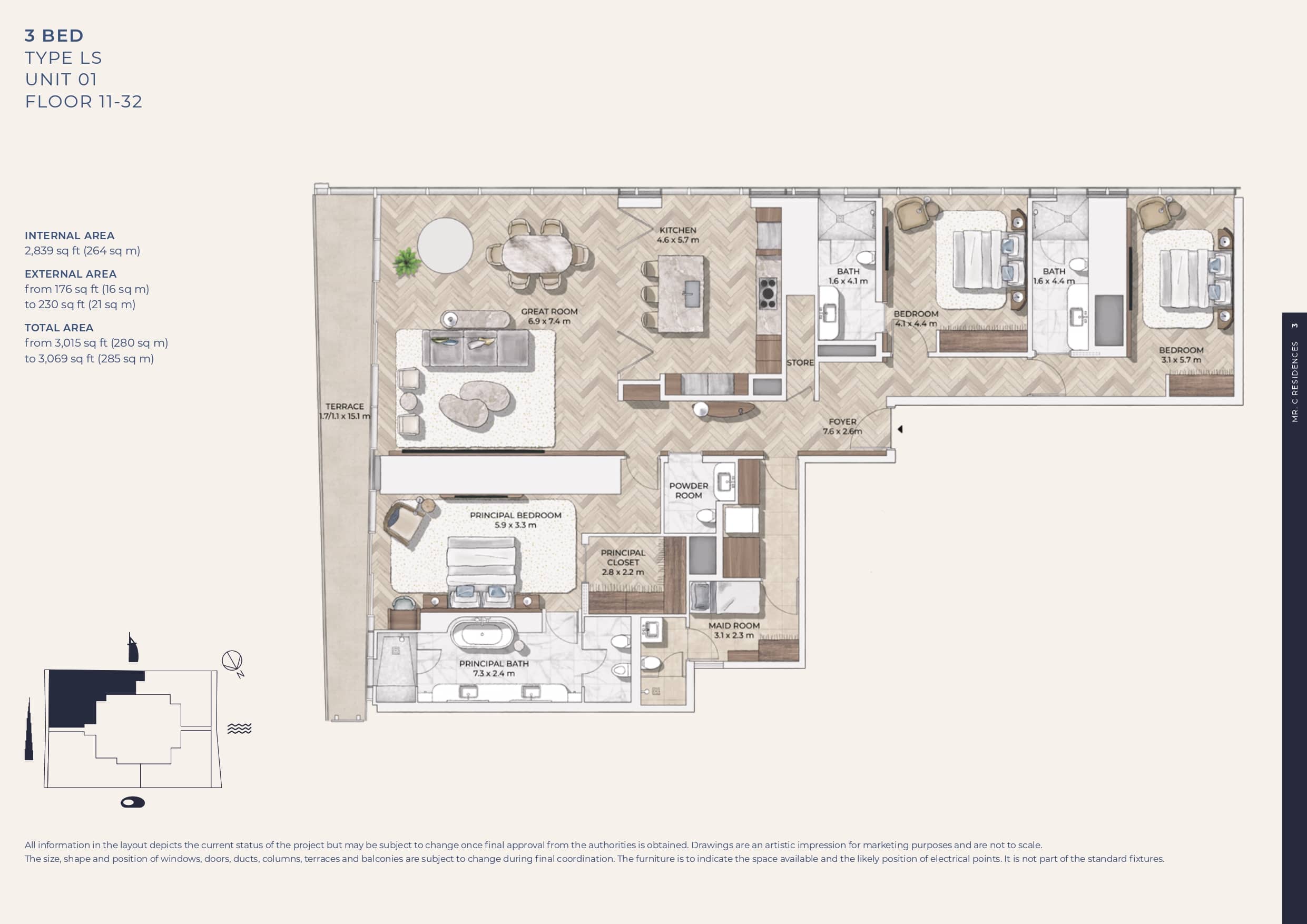 3 Bed floor plan