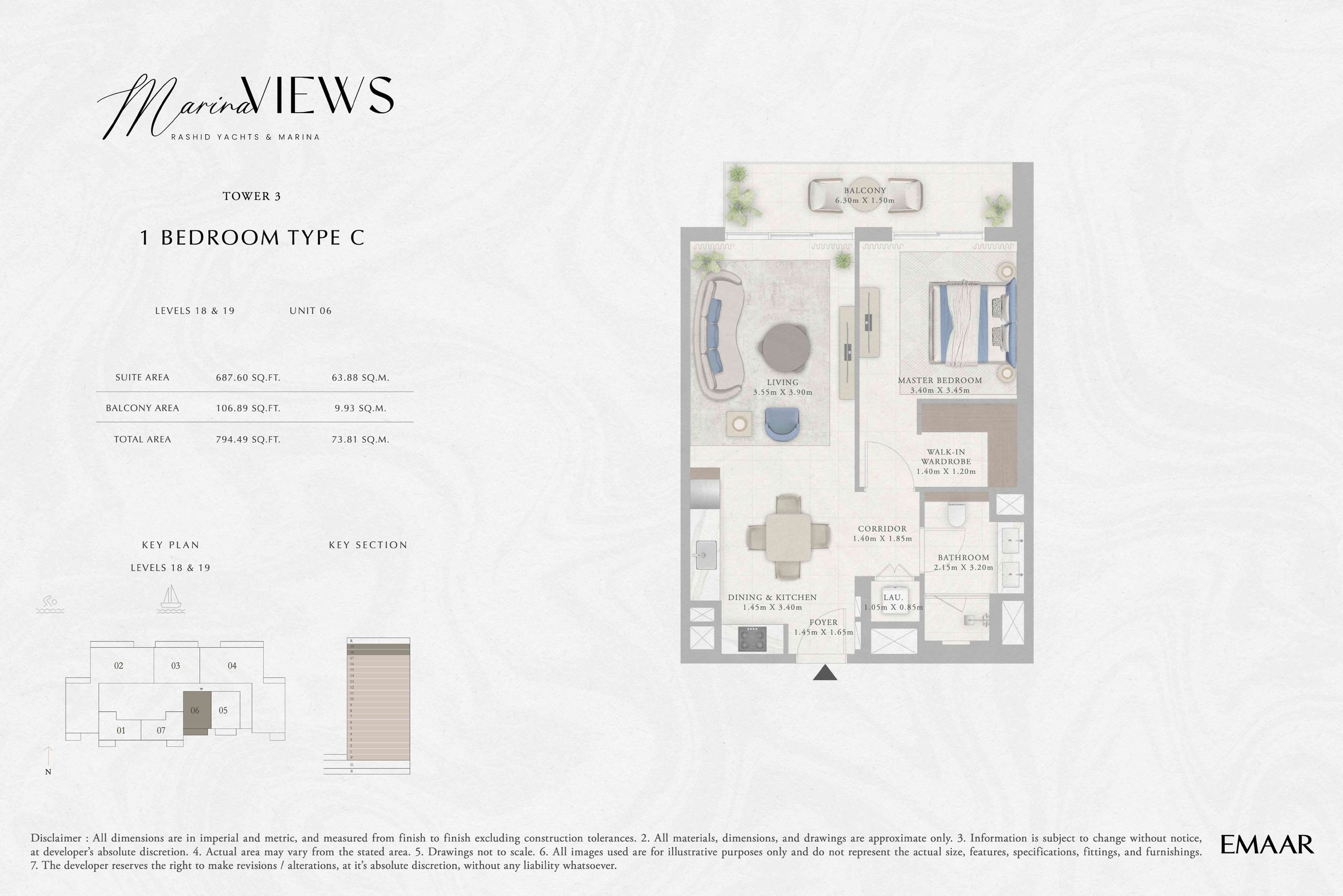 Tower 3 - 1BR - Type C - Level 18-19 floor plan