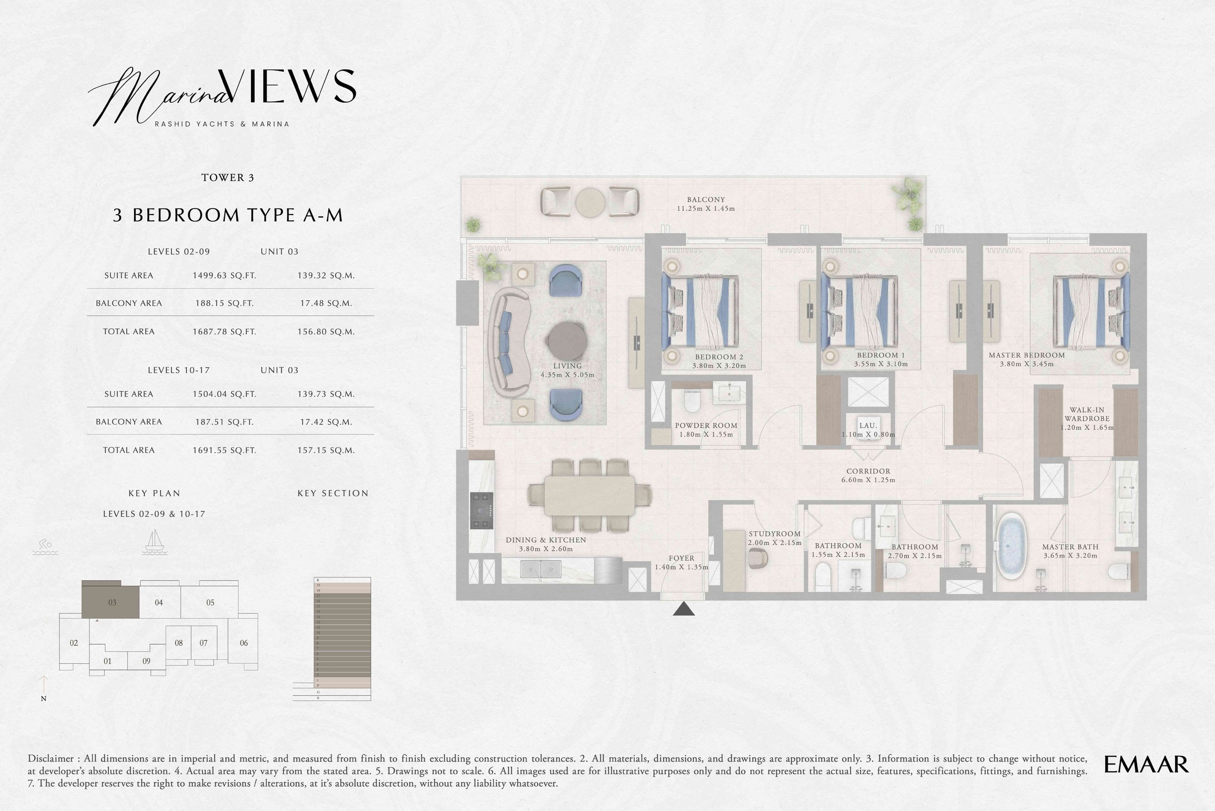 Tower 3 - 3BR - Type A-M - Level 2-9, 10-17 floor plan