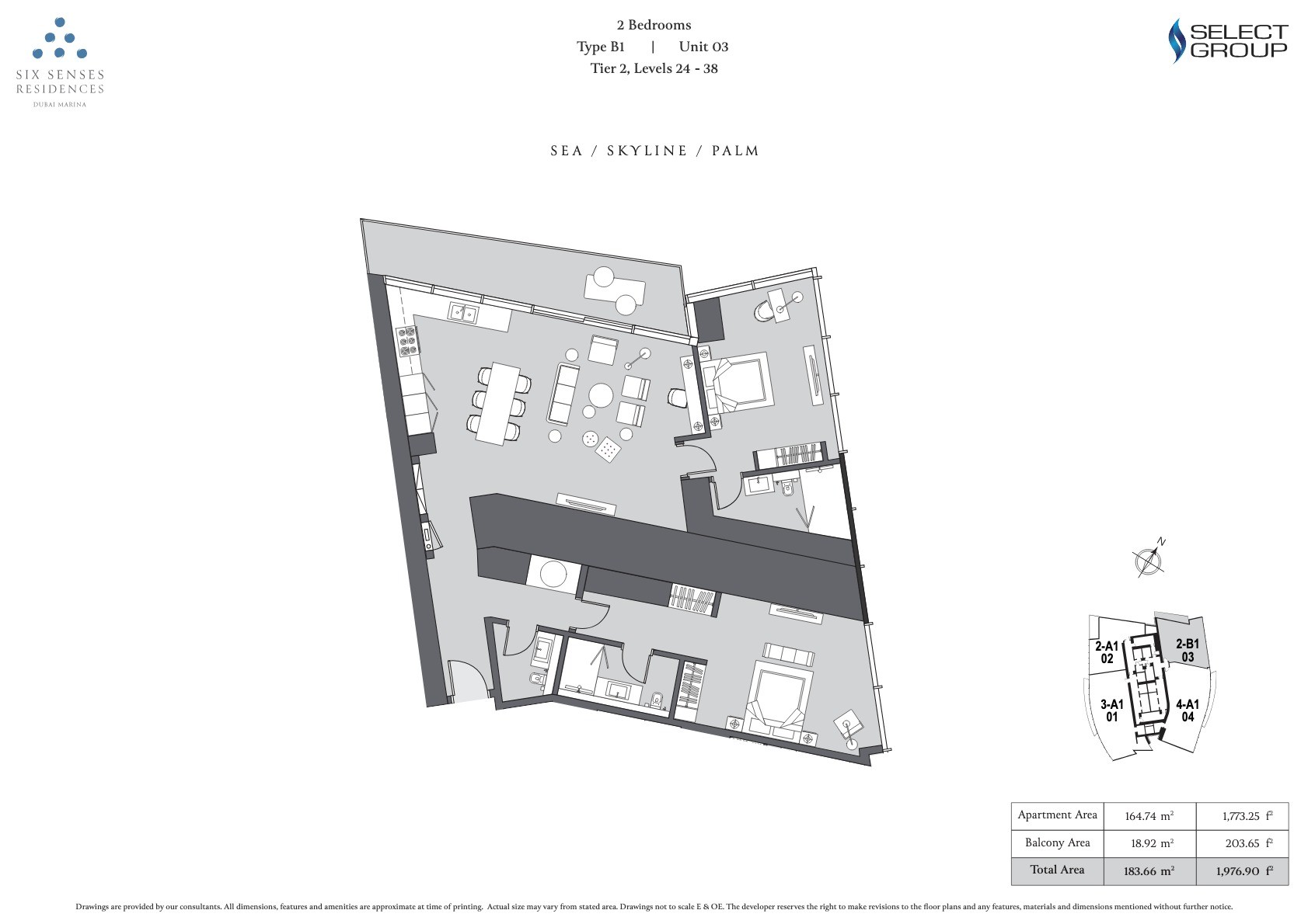2BR - Type B1 - Unit 3 floor plan