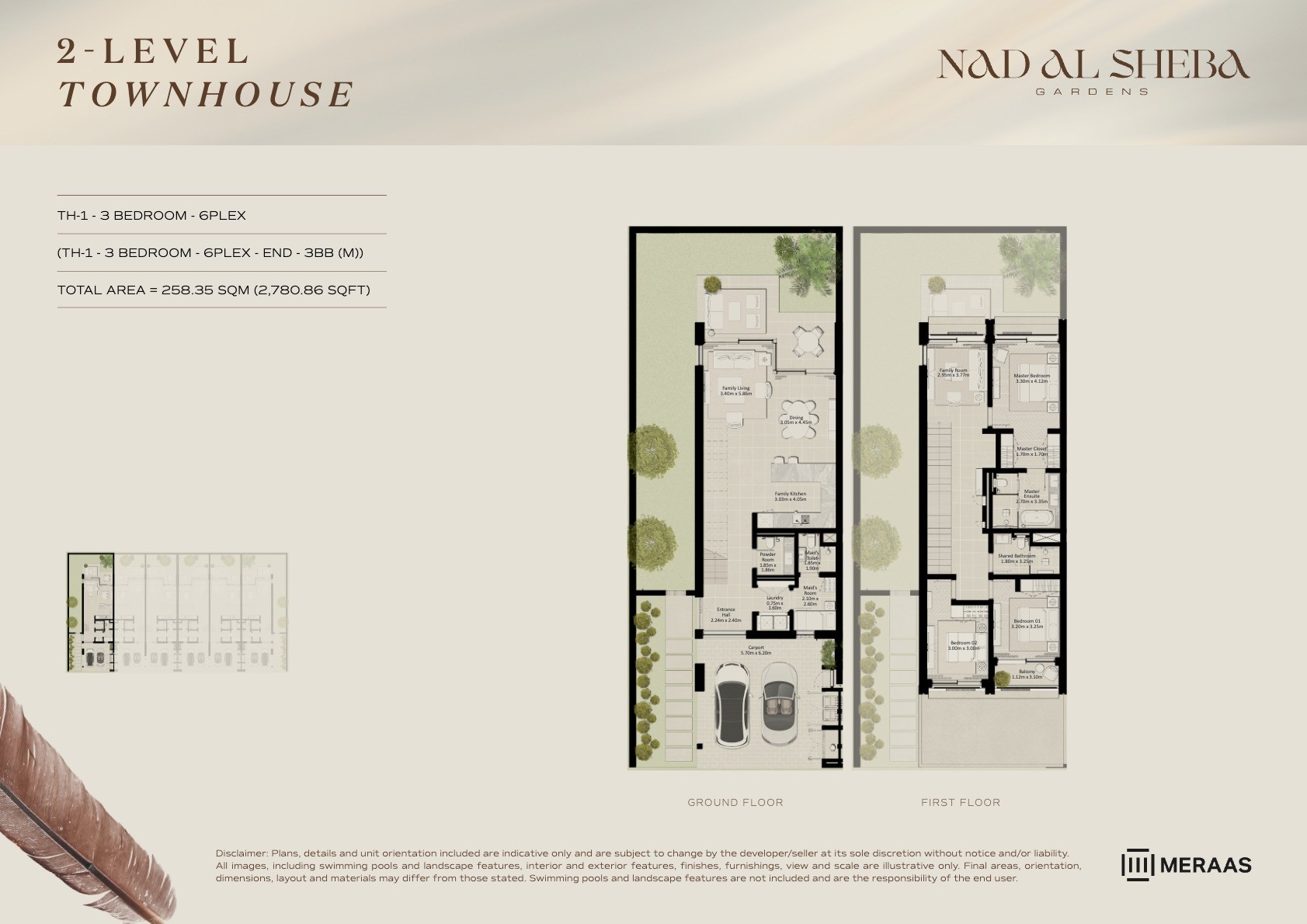2LV - Townhouse - TH1-6Plex-End - 3BB (M) floor plan
