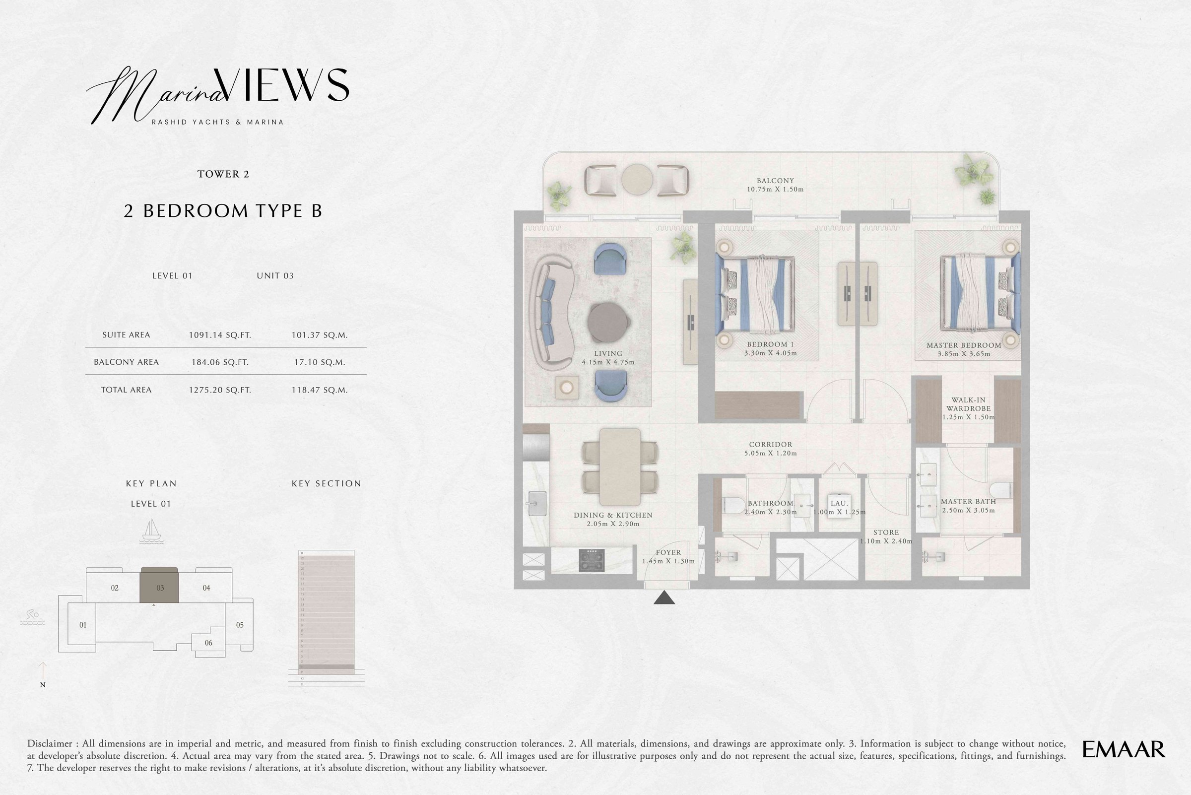 Tower 2 - 2BR - Type B - Level 1 floor plan
