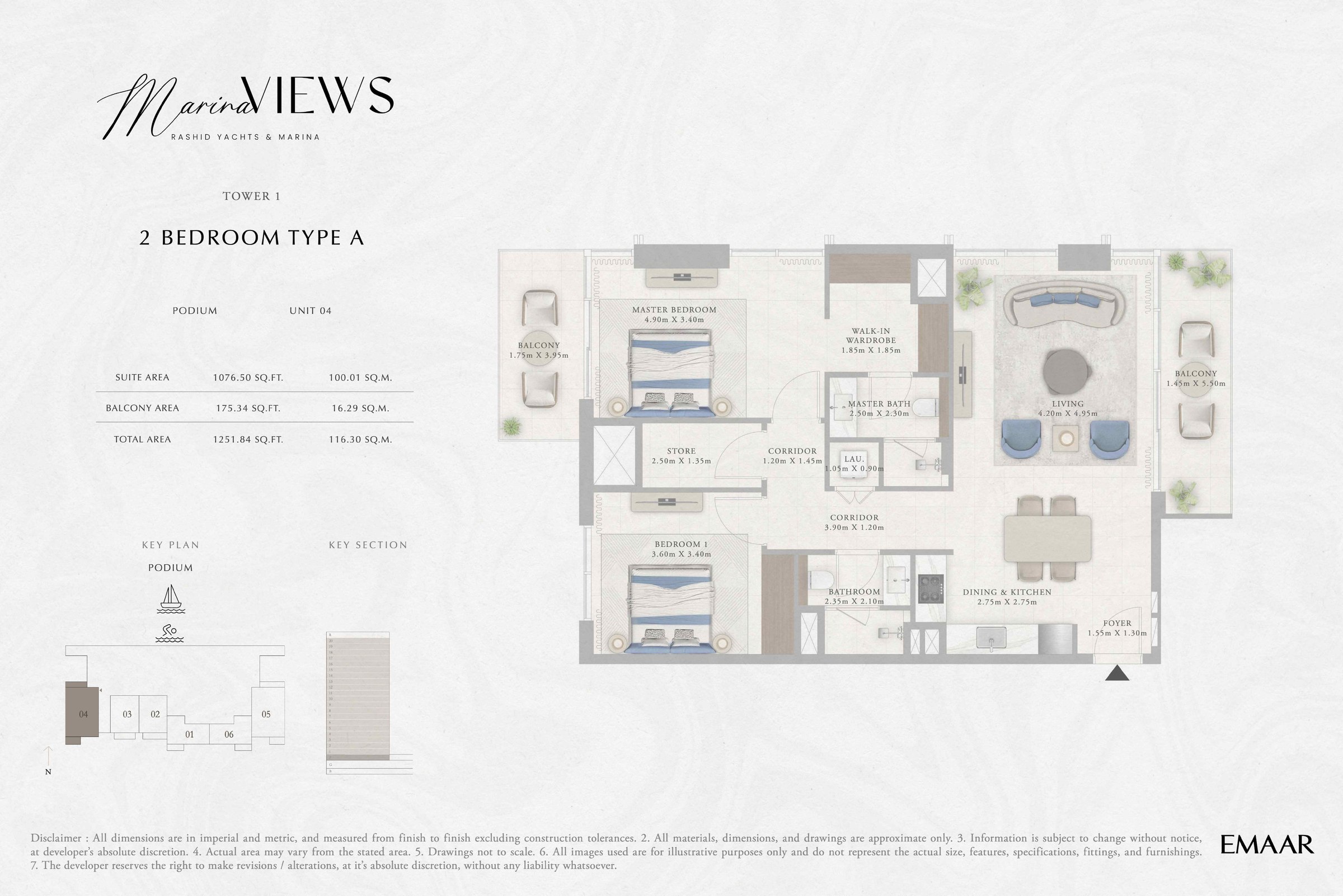 Tower 1 - 2BR - Type A - Podium floor plan