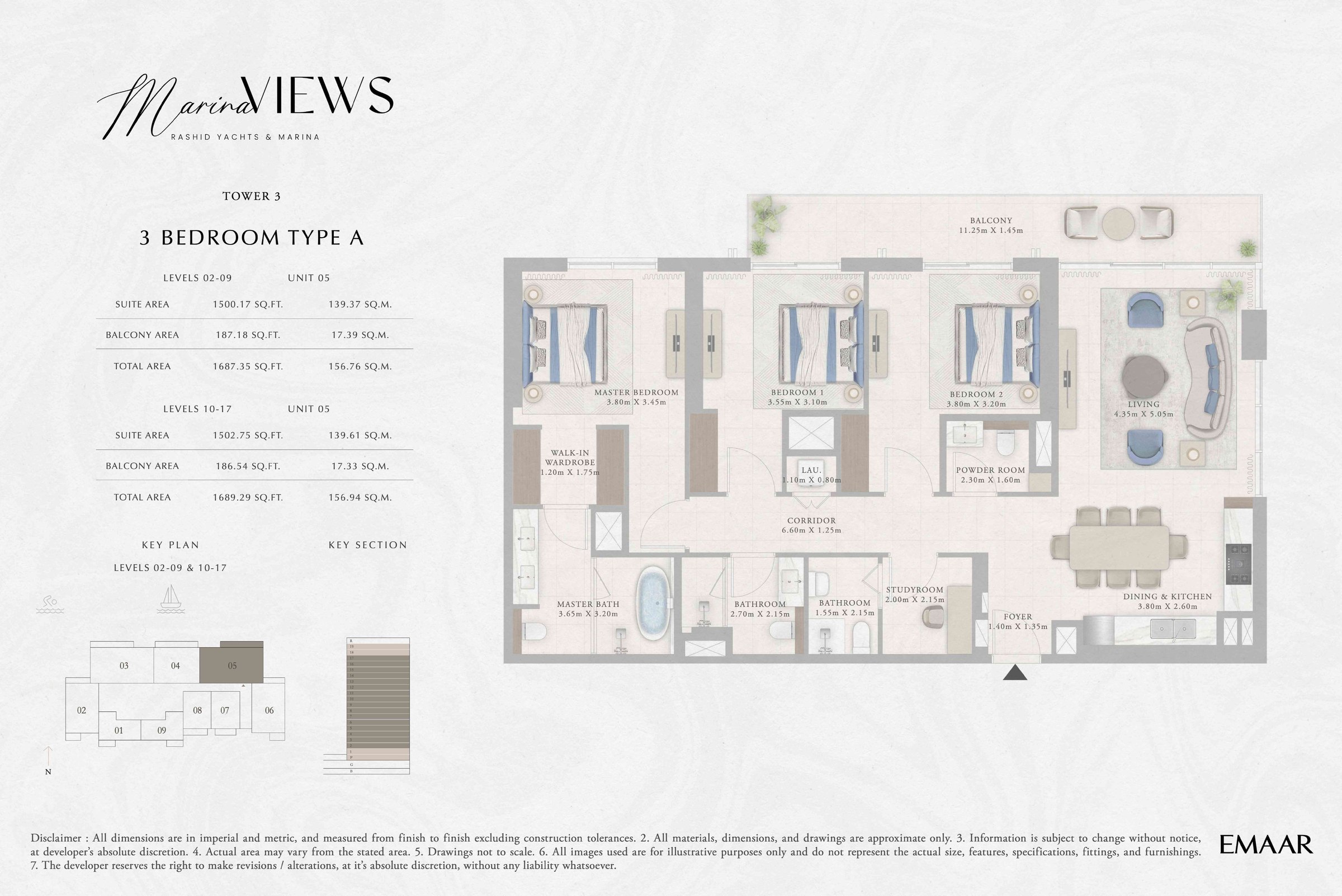 Tower 3 - 3BR - Type A - Level 2-9, 10-17 floor plan