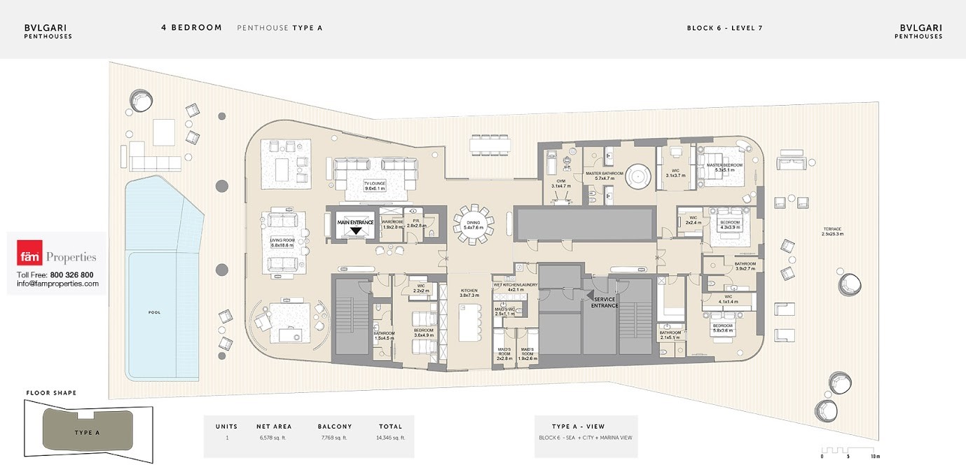 4 BD Penthouse Type A floor plan