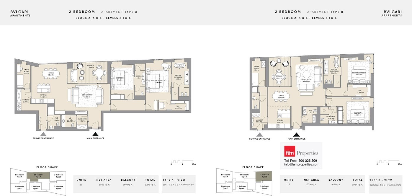 2 BD Type A and B floor plan