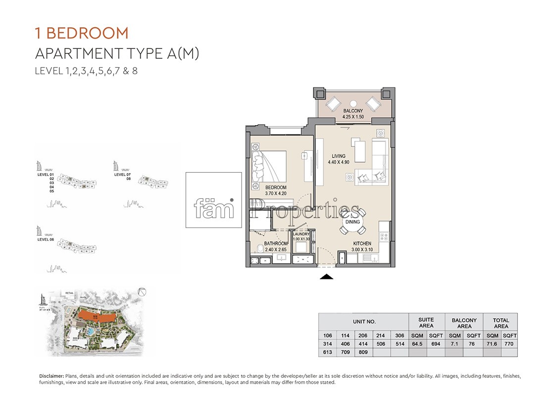 1 Bedroom floor plan