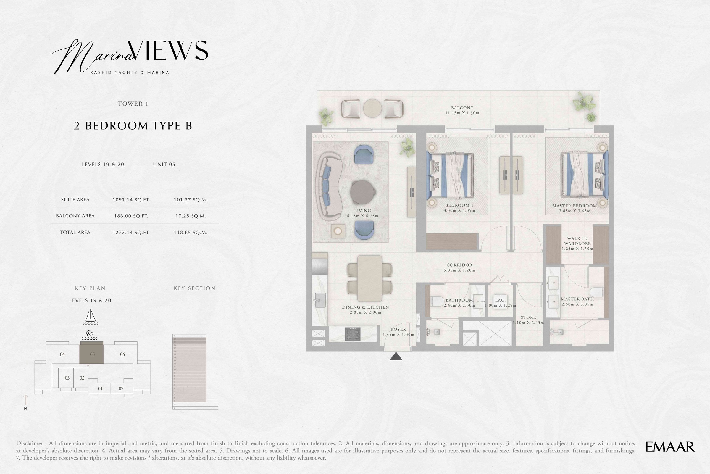 Tower 1 - 2BR - Type B - Level 19-20 floor plan