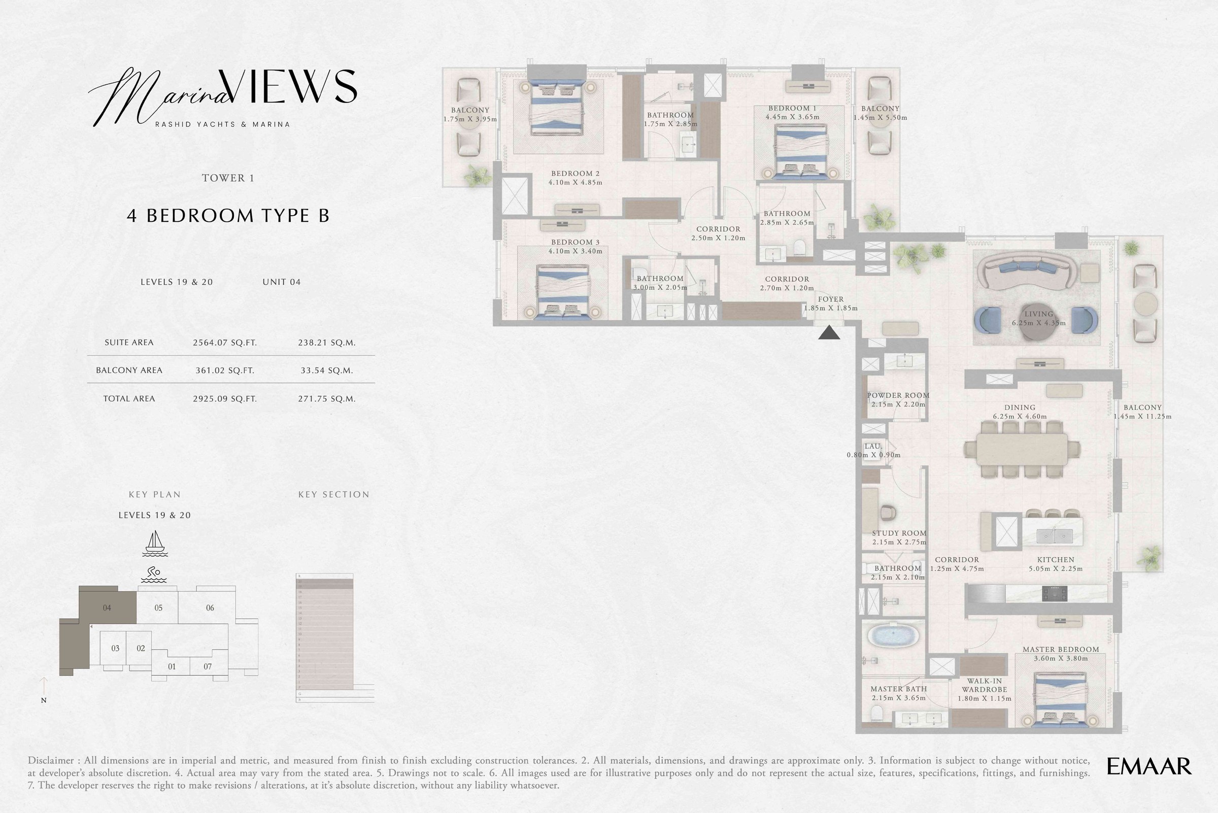 Tower 1 - 4BR - Type B - Level 19-20 floor plan